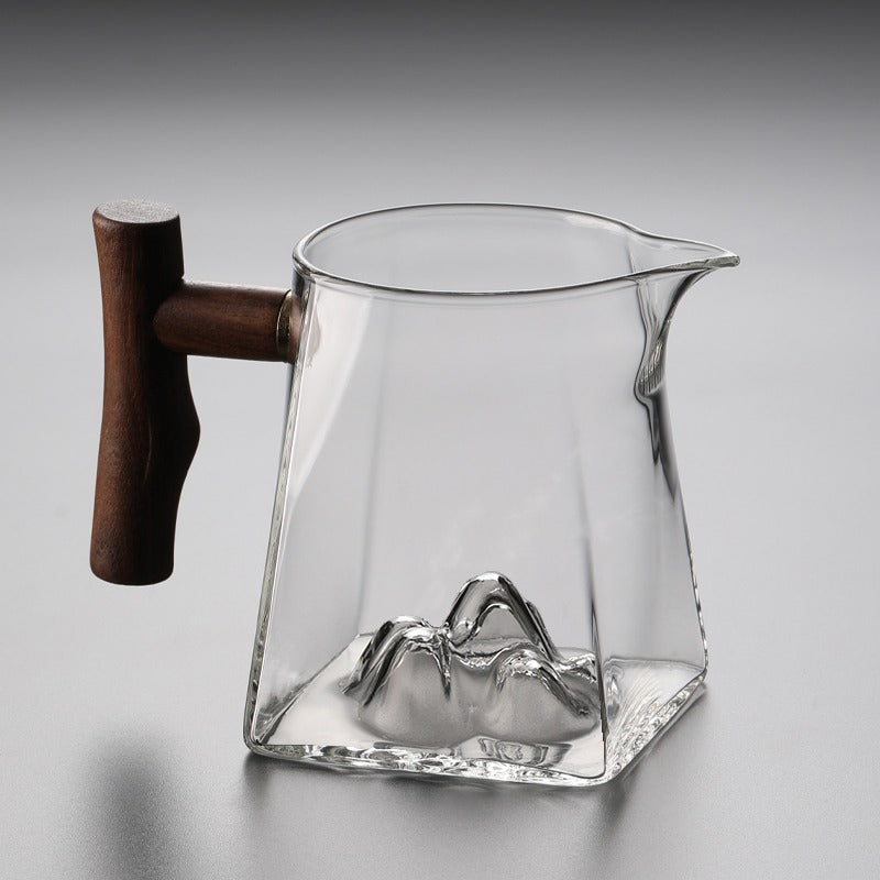 Premium Mountain Glass Fair Cup with Wooden Handle - Durable & Stylish Drinking Glass for Coffee, Tea, Cocktails - Perfect for Home, Office, Camping & Outdoor Use