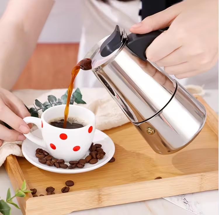 Stainless Steel Moka Pot - 4 Cup Stovetop Espresso Maker for Italian & Cuban Coffee Brewing at Home