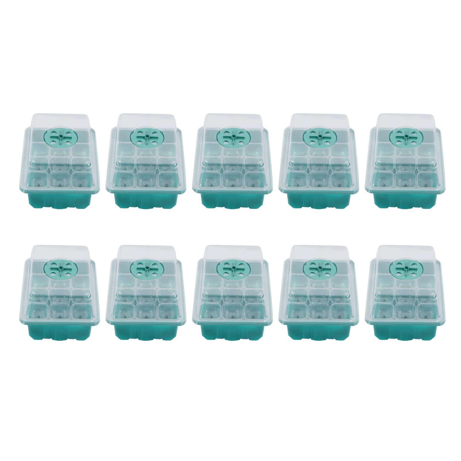 12-Cell Seedling Starter Trays with Ventilation & Drainage Holes - Clear Plastic Plant Nursery Pots for Vegetables, Flowers, Herbs | Indoor Gardening, Greenhouses & Home Planting (Green)