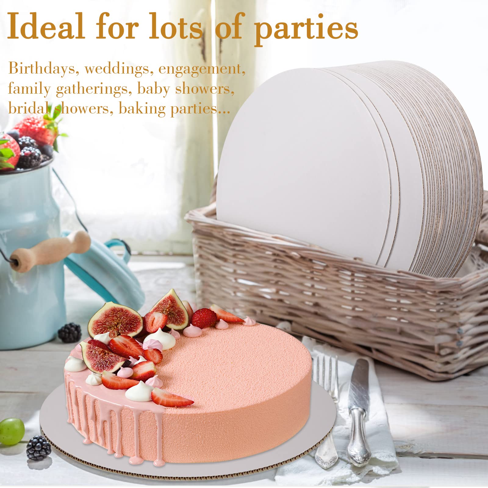 50-Pack 10 Inch Round White Cardboard Cake Boards - Food Grade Disposable Cake Plates & Bases for Baking, Decorating, and Serving - Perfect for Birthday Cakes, Wedding Cakes, and Dessert Displays