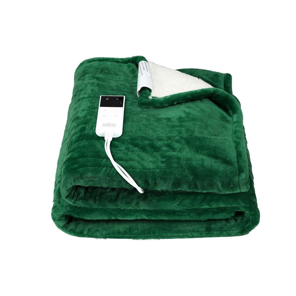 Giselle Electric Heated Blanket - Double Sided Green Throw Rug for Couch & Bed - Cozy Warming Blanket for Winter, Home, Office & Travel Use