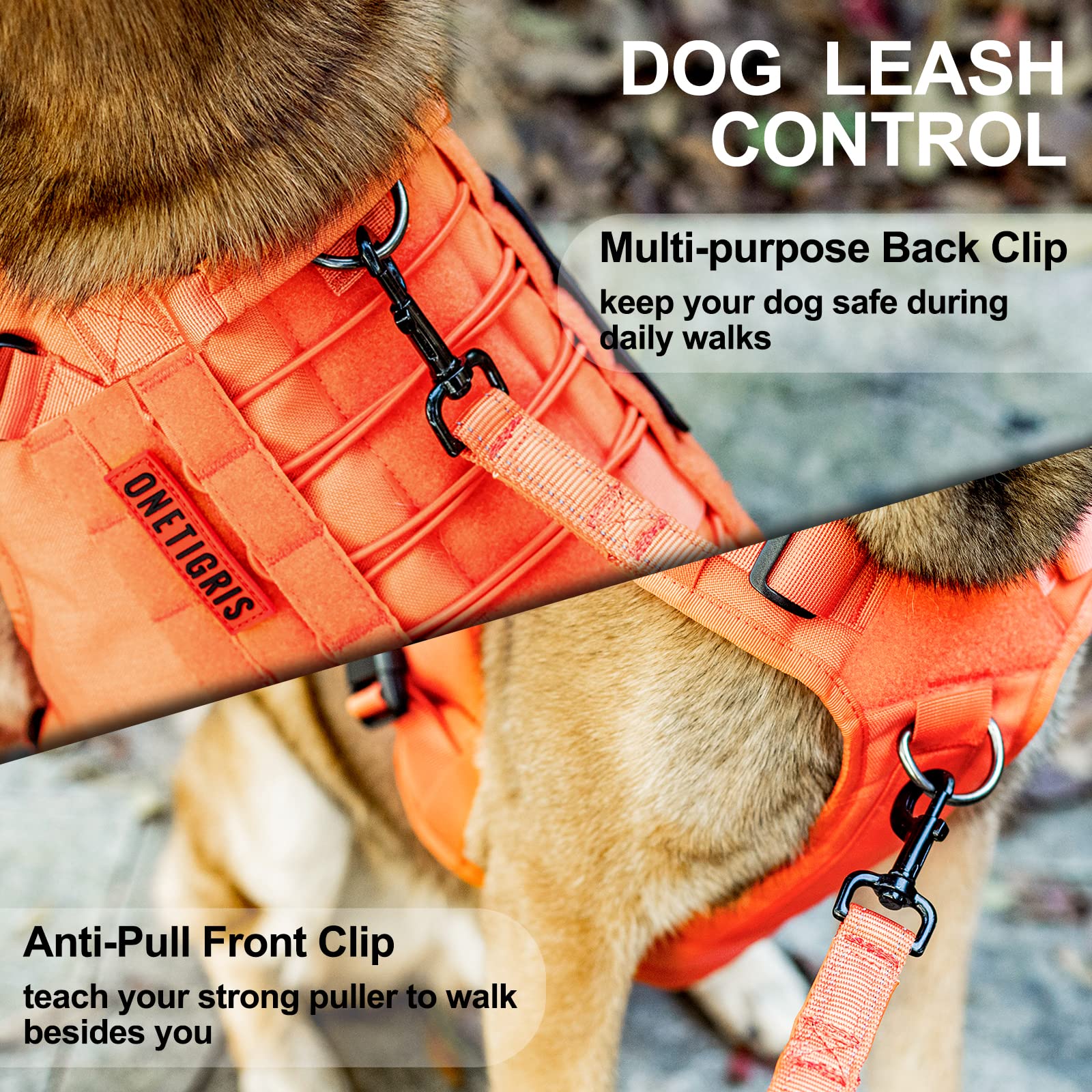 OneTigris Tactical Dog Harness Vest with Handle - Military Grade Adjustable No-Pull Service Vest for Large & Medium Dogs (XL, Orange) | Perfect for Walking, Hiking, Training & Outdoor Adventures