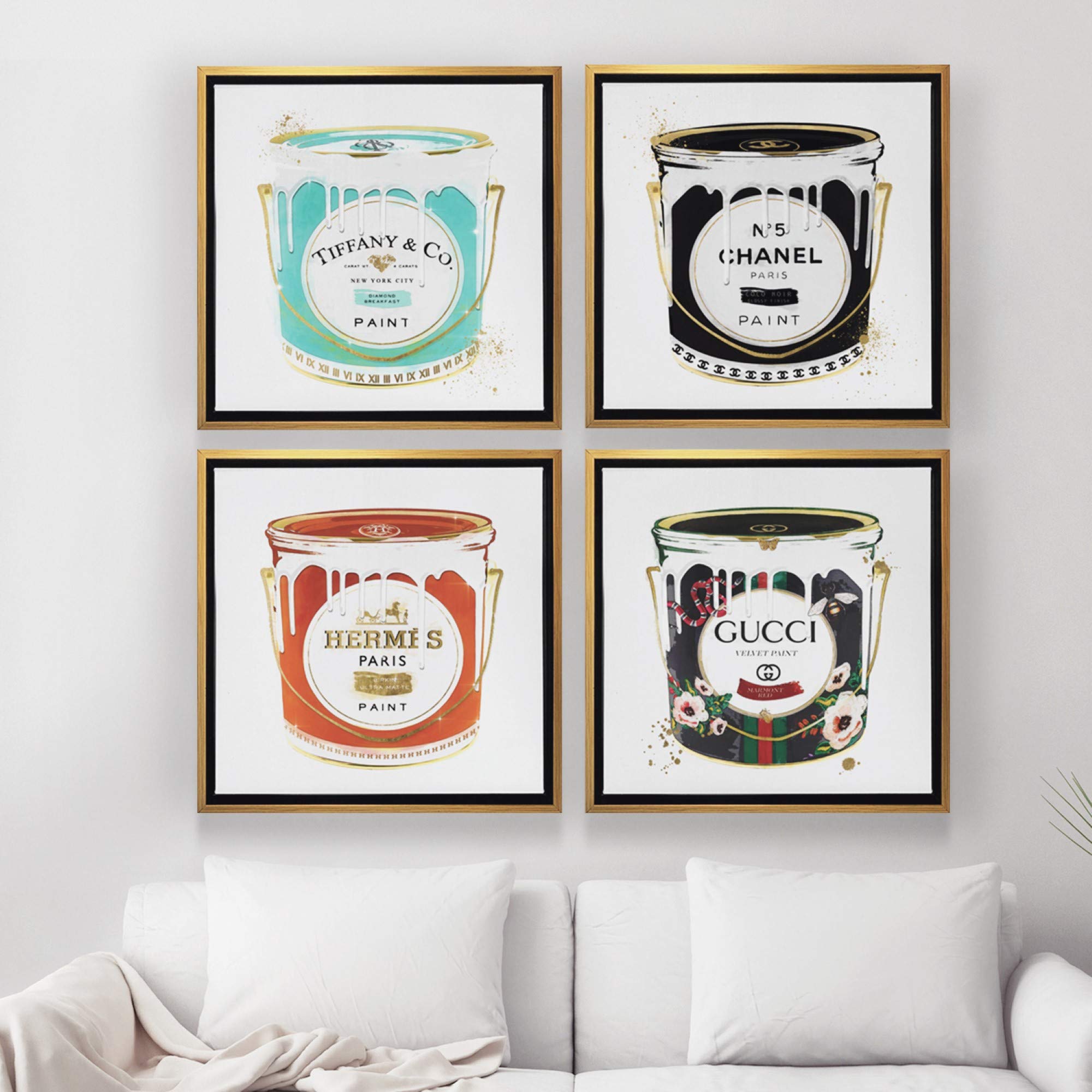 Oliver Gal Artist Co. Velvet Marmont Paint Cans Framed Wall Art - 16x16 Inch Fashion Canvas Prints for Home Decor in Black & Gold | Perfect for Living Room, Bedroom & Office Wall Decor (29768_16x16_CANV_BFL)