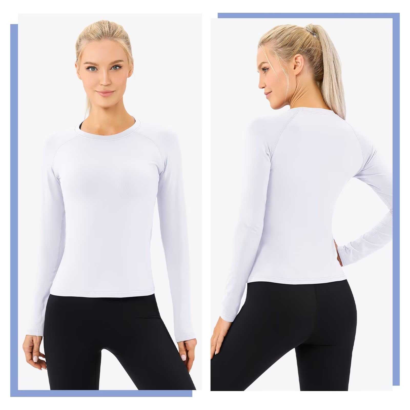 Women's Fleece Lined Thermal Shirts - UPF 50+ Long Sleeve Winter Base Layer Top with Moisture Wicking & Compression - Perfect for Skiing, Hiking, and Cold Weather Outdoor Activities