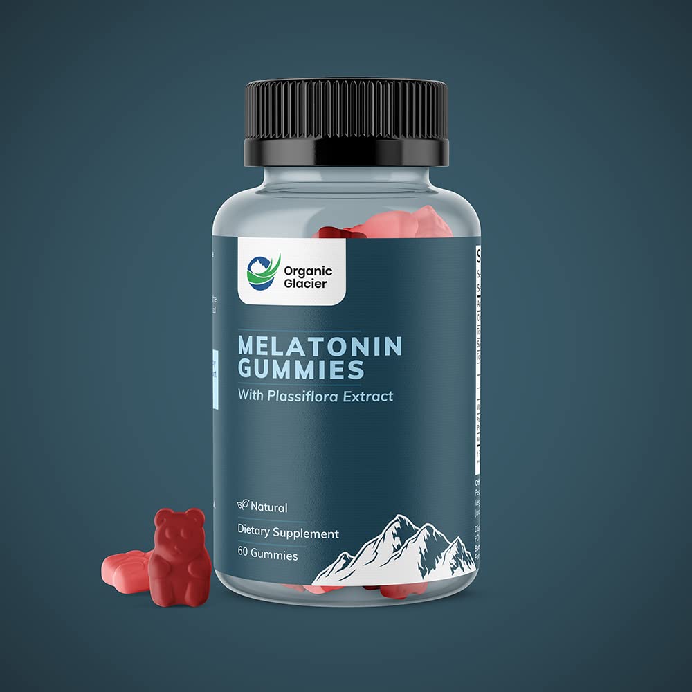 Organic Glacier Melatonin & Passiflora Sleep Gummies - Natural Sleeping Aid with 5mg Melatonin for Adults - Stress Relief & Deep Relaxation Gummies for Nighttime, Travel & Insomnia Relief