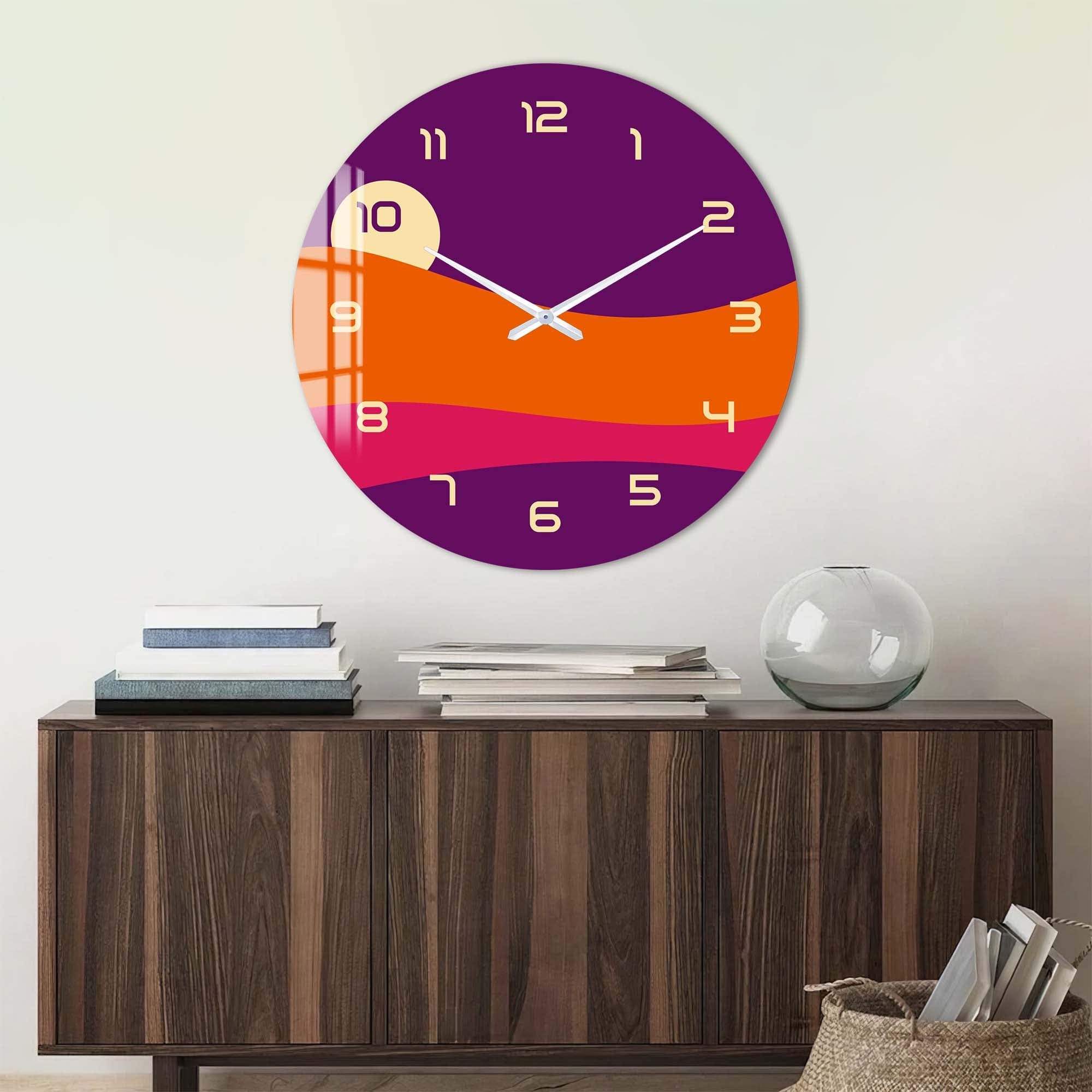 Pastel Sunset Glass Wall Clock - Modern Decorative Silent Non-Ticking Clock for Living Room, Bedroom, Office - Perfect Home Decor & Unique Gift Idea