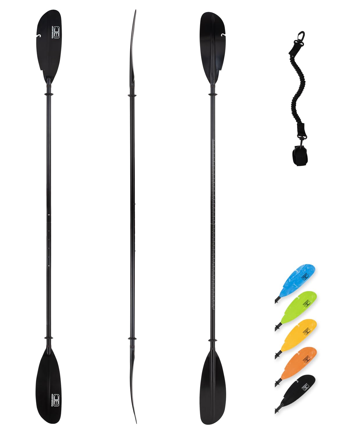 OCEANBROAD Adjustable Fishing Kayak Paddle 94-102in (240-260cm) - Lightweight Aluminum Alloy Shaft with Paddle Leash - Perfect for Kayaking, Canoeing & Water Sports