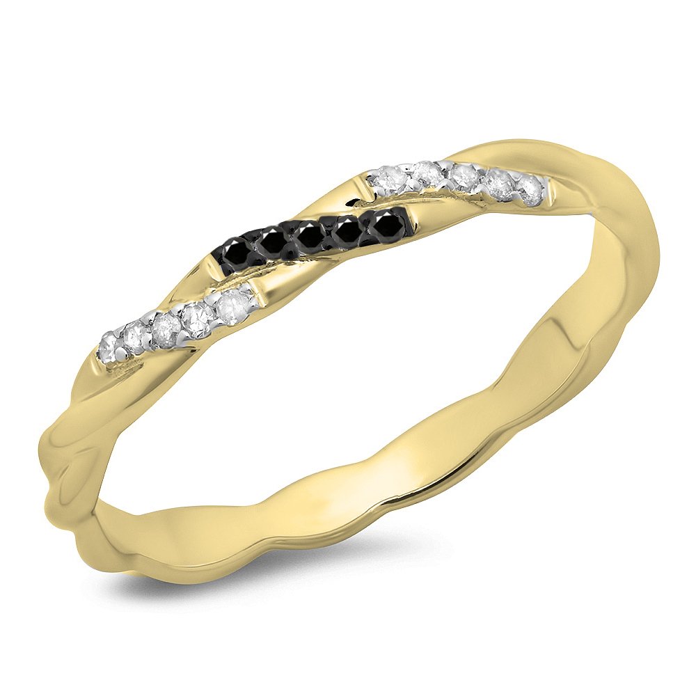 0.10 CTTW 14K Solid Gold Round Black & White Diamond Wedding Band Ring - Perfect for Anniversary, Engagement & Special Occasions