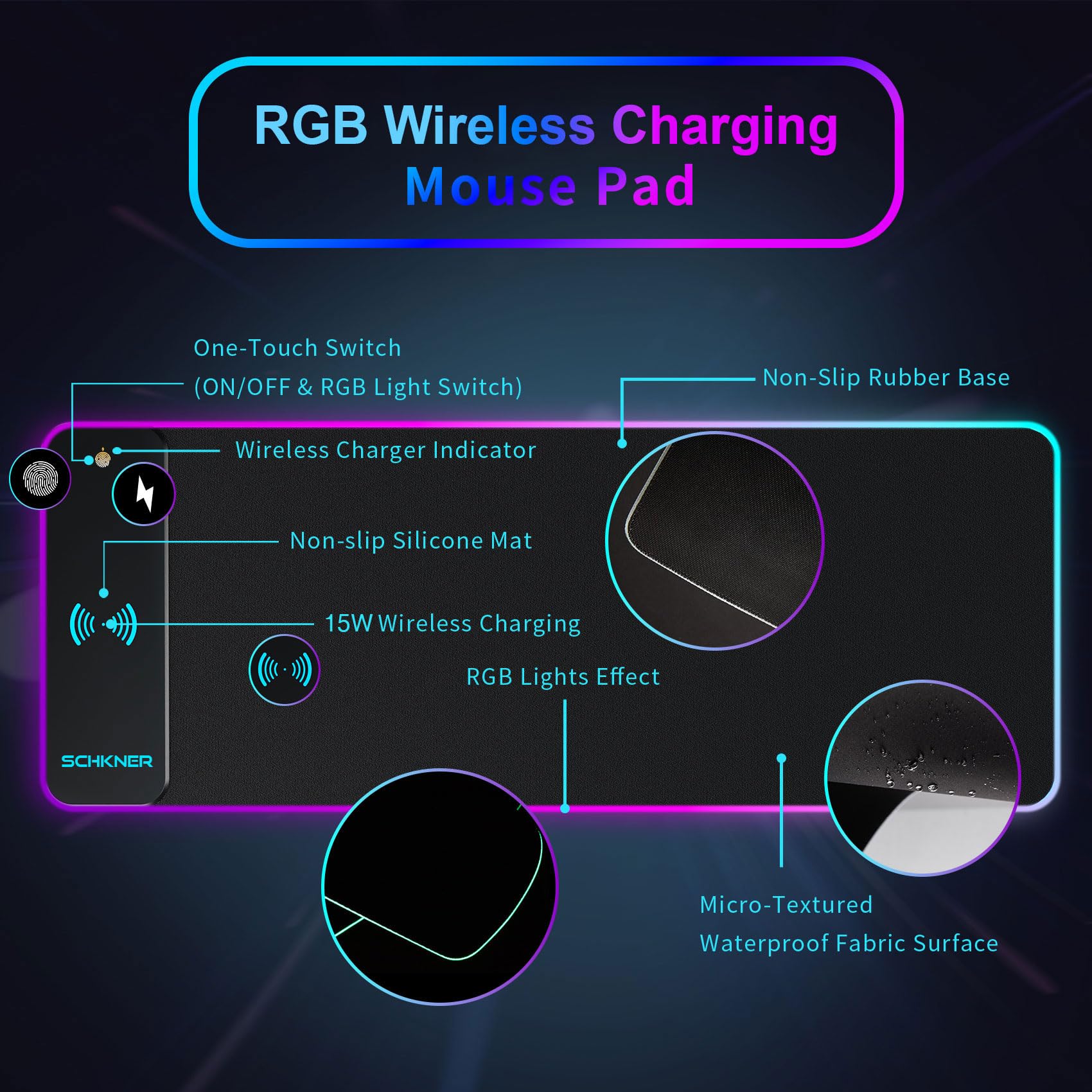 RGB Gaming Mouse Pad with 15W Wireless Charging - Large 31.5x11.8x0.16 Inch Desk Mat - 10 Color LED Modes, Non-Slip Rubber Base & Waterproof Surface - Perfect for PC, MacBook, Laptop Gaming Setup & Office Workstation