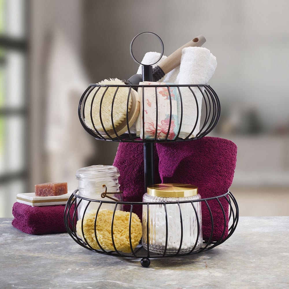 Monroe 2-Tier Fruit Storage Basket - Rustic Wooden Kitchen Organizer for Fresh Fruits, Vegetables & Home Decor | Perfect for Countertop, Pantry & Farmhouse Style Kitchens
