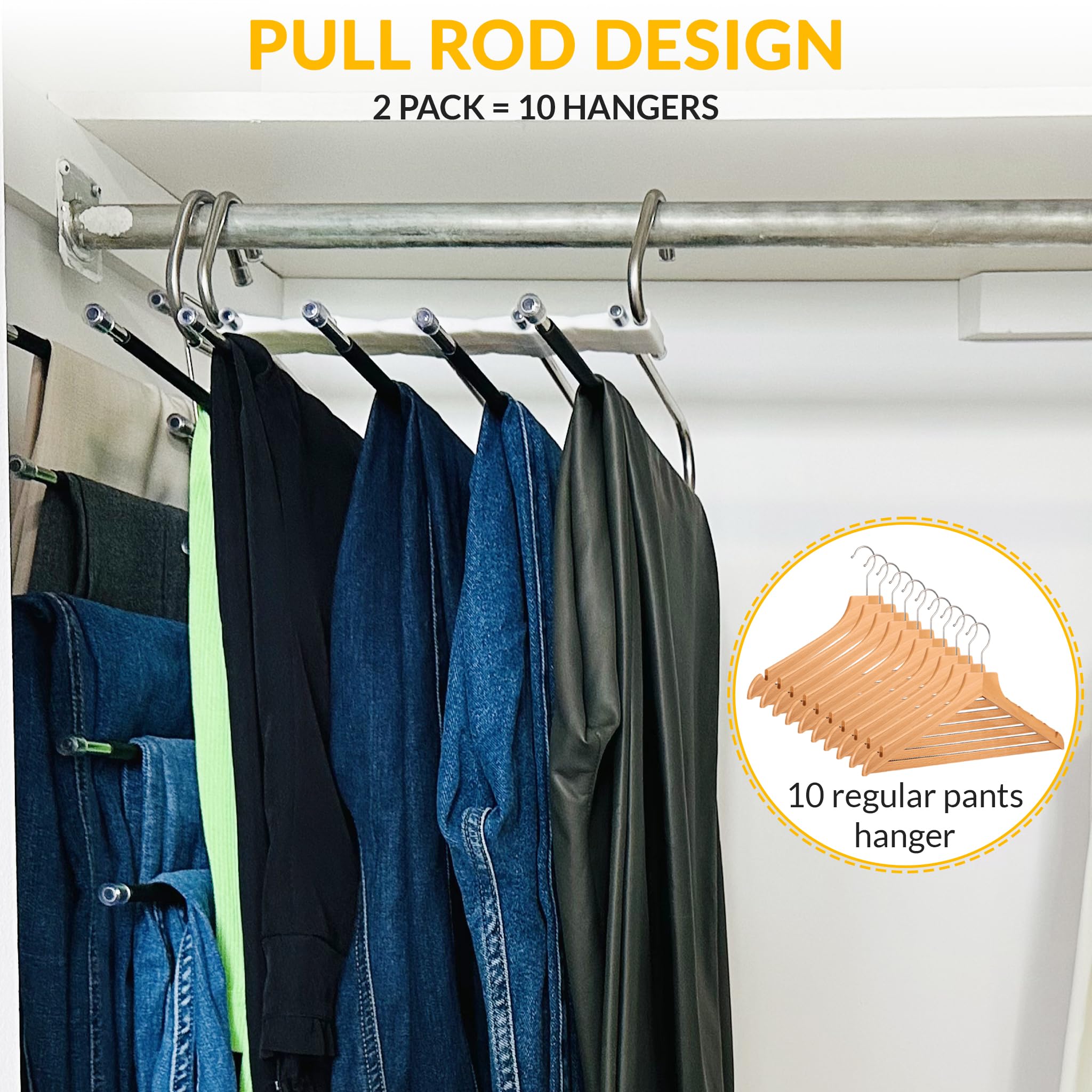 Premium Stainless Steel Pants Hangers (Set of 2) - Anti-Slip, Space-Saving Closet Organizer for Jeans, Trousers, Skirts & Scarves - Durable Anti-Drop Design for Wardrobe Storage & Closet Organization