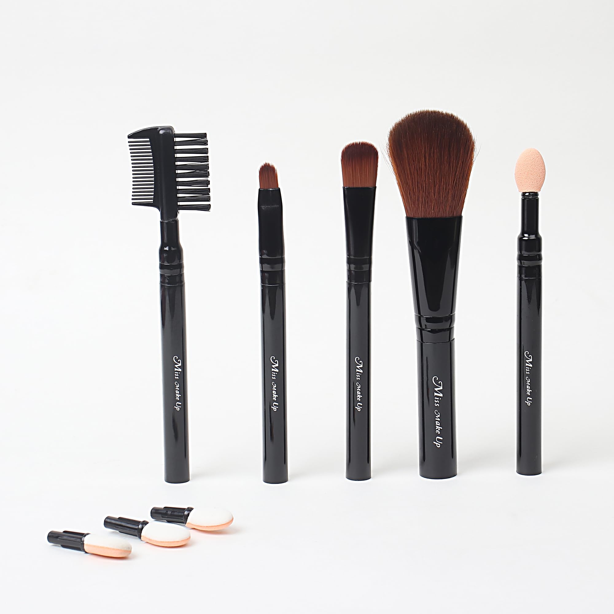 MINISO 5-Piece Makeup Brush Set with 3 Eyeshadow Applicators - Professional Cosmetic Brushes for Foundation, Blending & Eye Makeup | Perfect for Daily Makeup, Travel & Professional Use