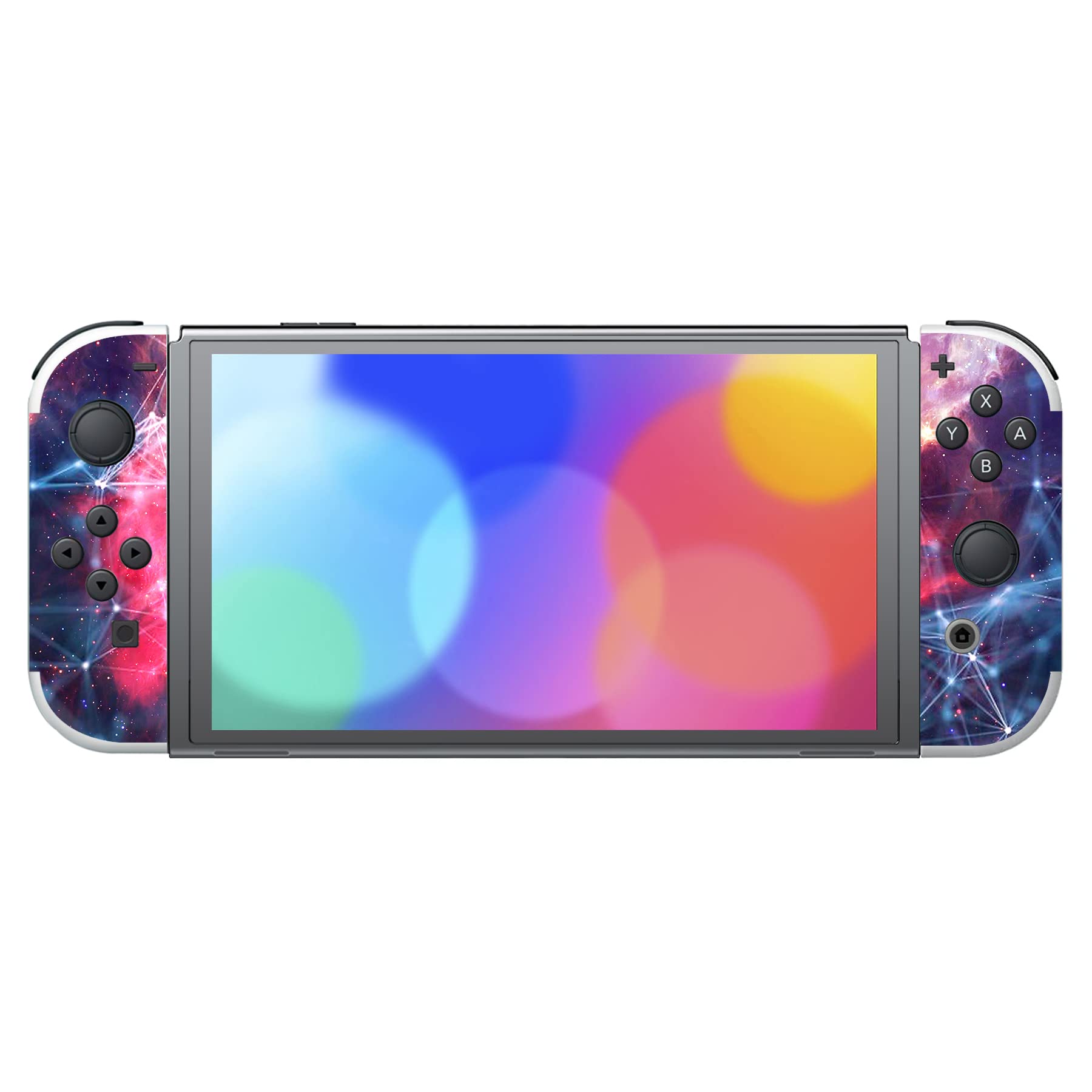 PlayVital Full Protective Sticker Set for Nintendo Switch OLED Model - Custom Vinyl Decal Skin for Console, Joy-Con, Dock & Grip - Galaxy Space Design | Perfect for Gaming Protection & Personalized Style