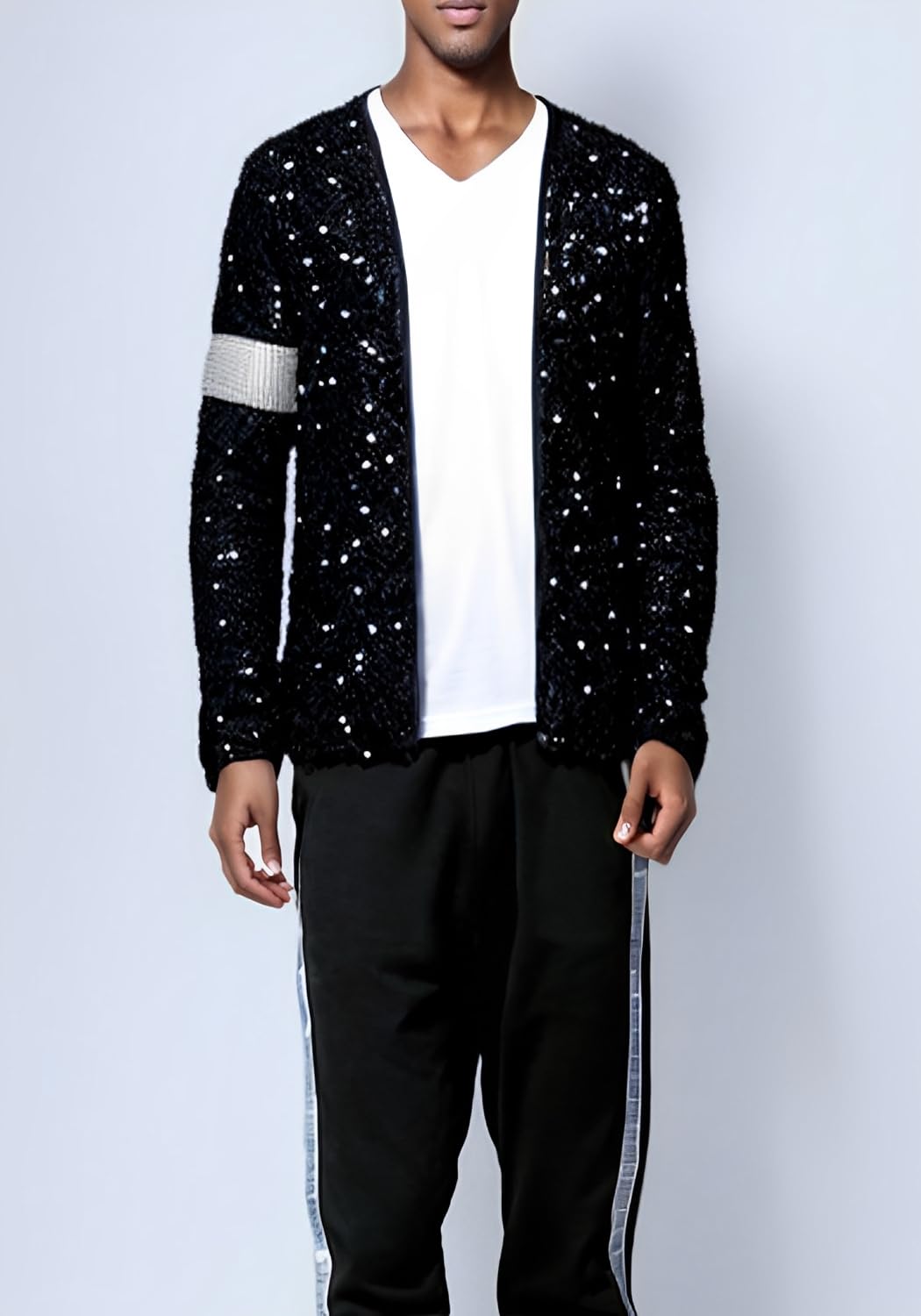 Sparkly Sequin Jacket for Men - Halloween Costume with Gloves & Hat - Perfect for Parties, Cosplay, and Festive Celebrations
