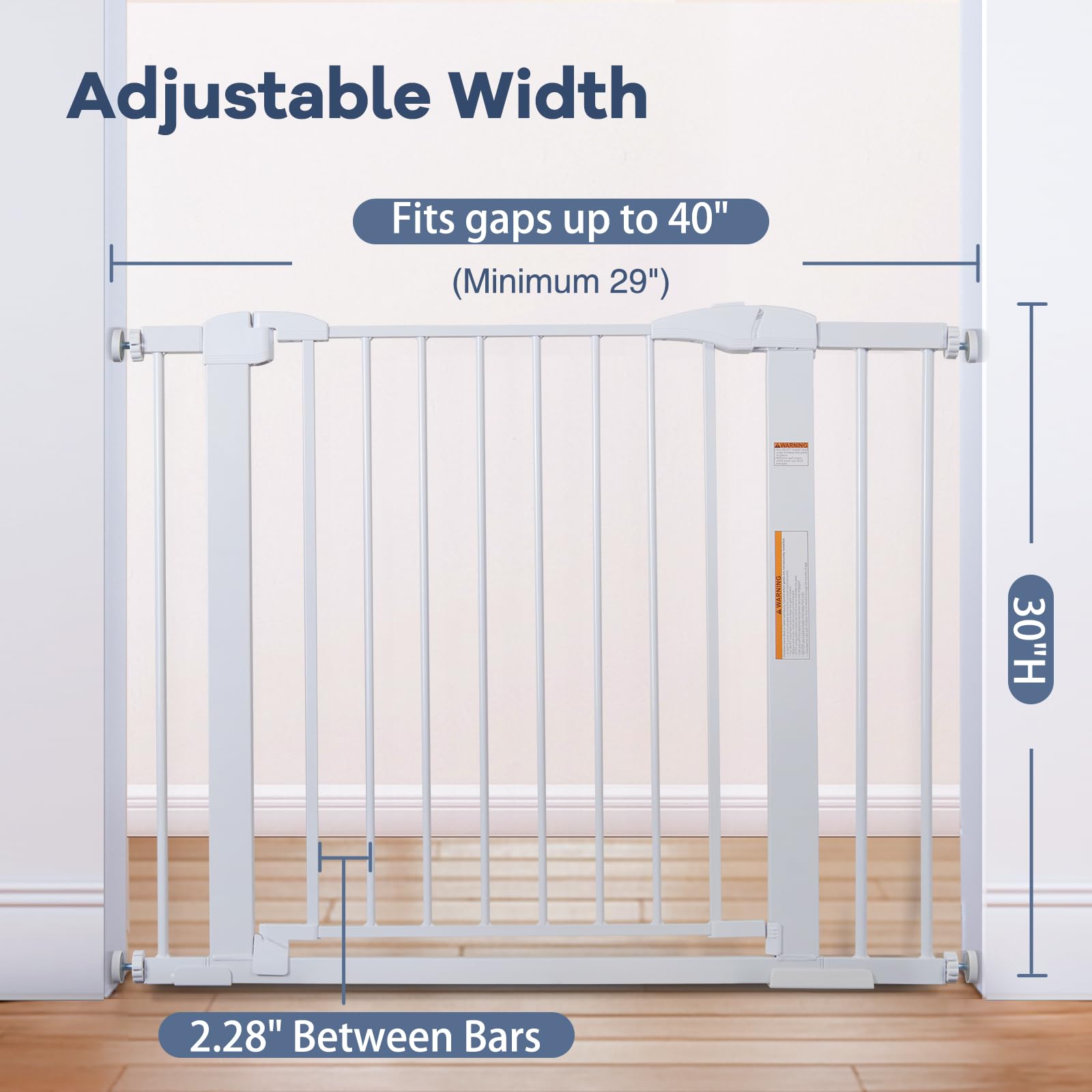 29-40 Inch Auto Close Baby Gate & Dog Gate for Doorways - No Drill Pressure Mounted Pet Gate for Stairs - Walk Through Safety Gate for Babies, Kids & Pets - White - Perfect for Hallways, Staircases & Room Dividers