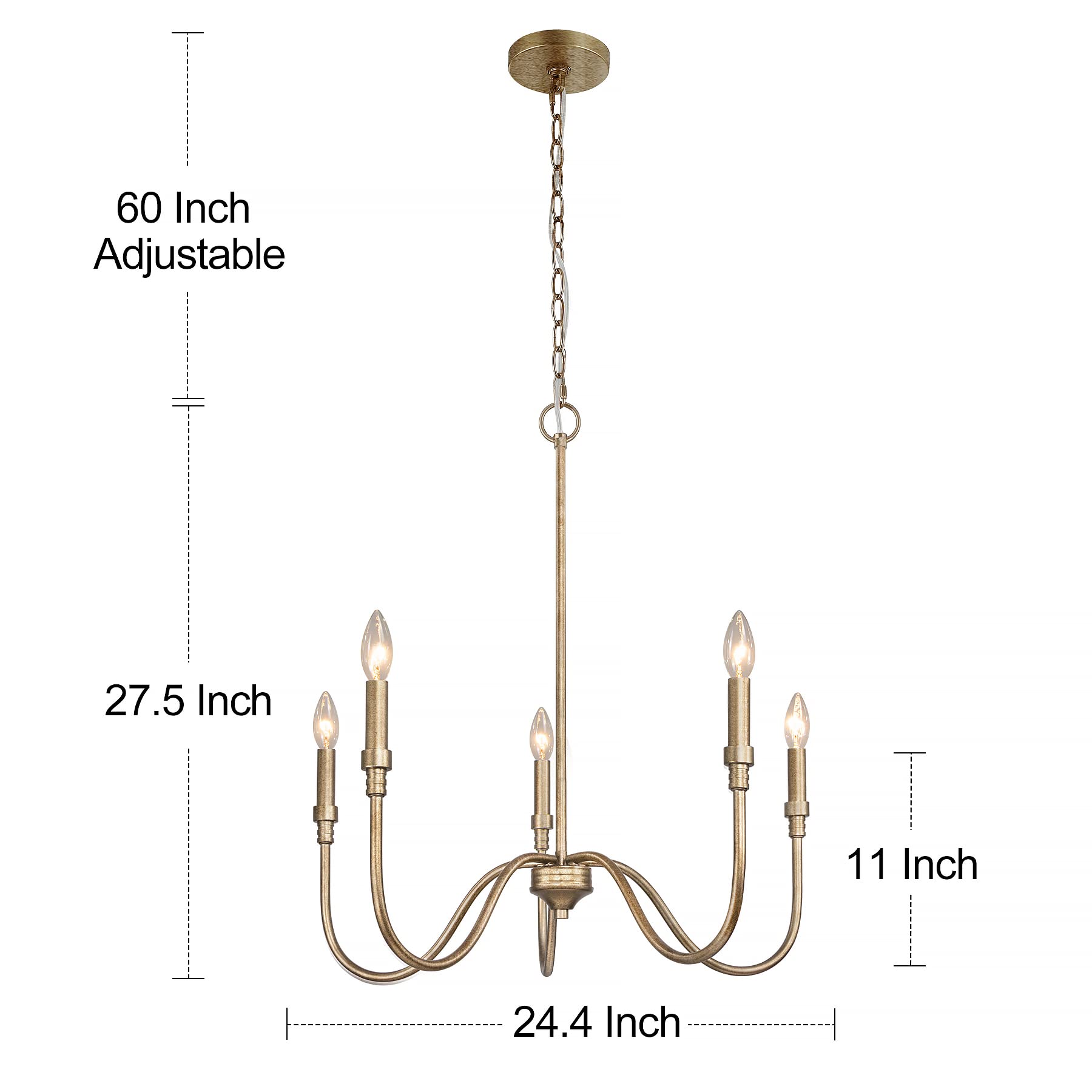 5-Light Farmhouse Chandelier - Antique Gold Linear Pendant Light for Kitchen Island, Dining Room & Living Room | Rustic Lighting Fixture for Modern Farmhouse Decor & Open Concept Spaces