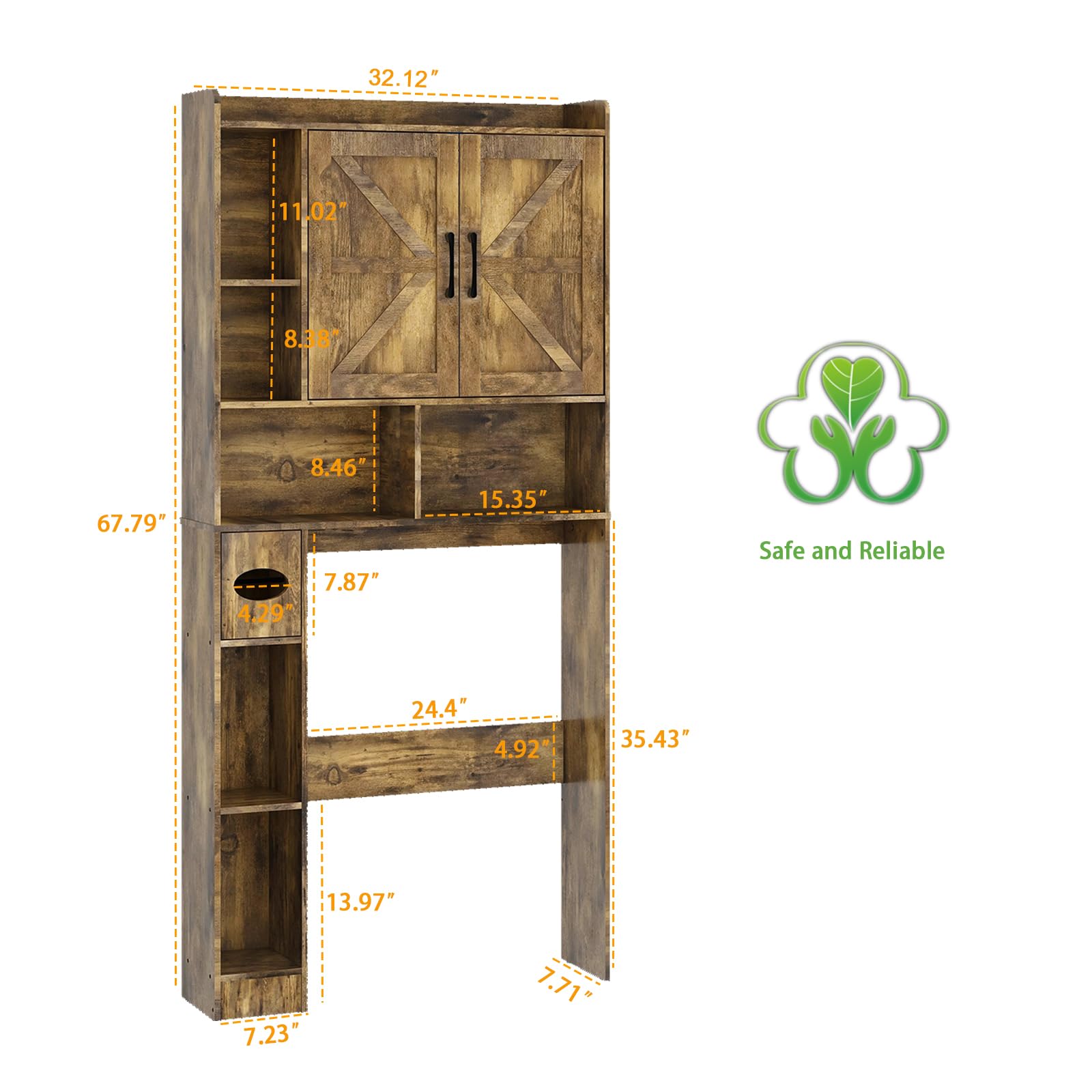 Farmhouse Over The Toilet Storage Cabinet with 2 Barn Doors & Toilet Paper Holder - Space-Saving Bathroom Organizer for Restroom, Laundry, and Small Spaces - Perfect for Towels, Toiletries, and Decorative Storage