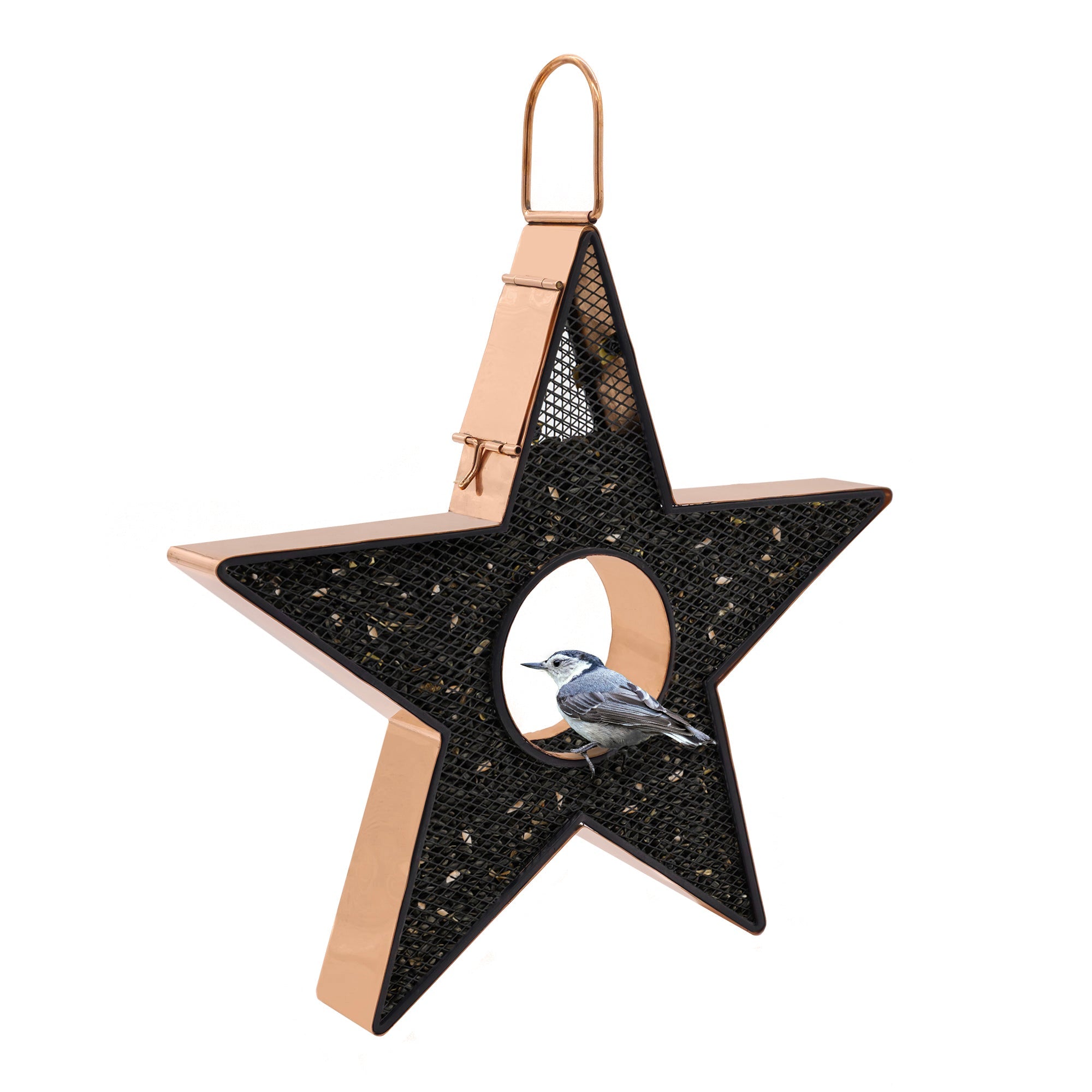Star Fly Thru™ Copper Bird Feeder with Mesh Panels - Attract Wild Birds to Your Garden, Patio or Backyard - Perfect for Outdoor Bird Watching & Nature Lovers