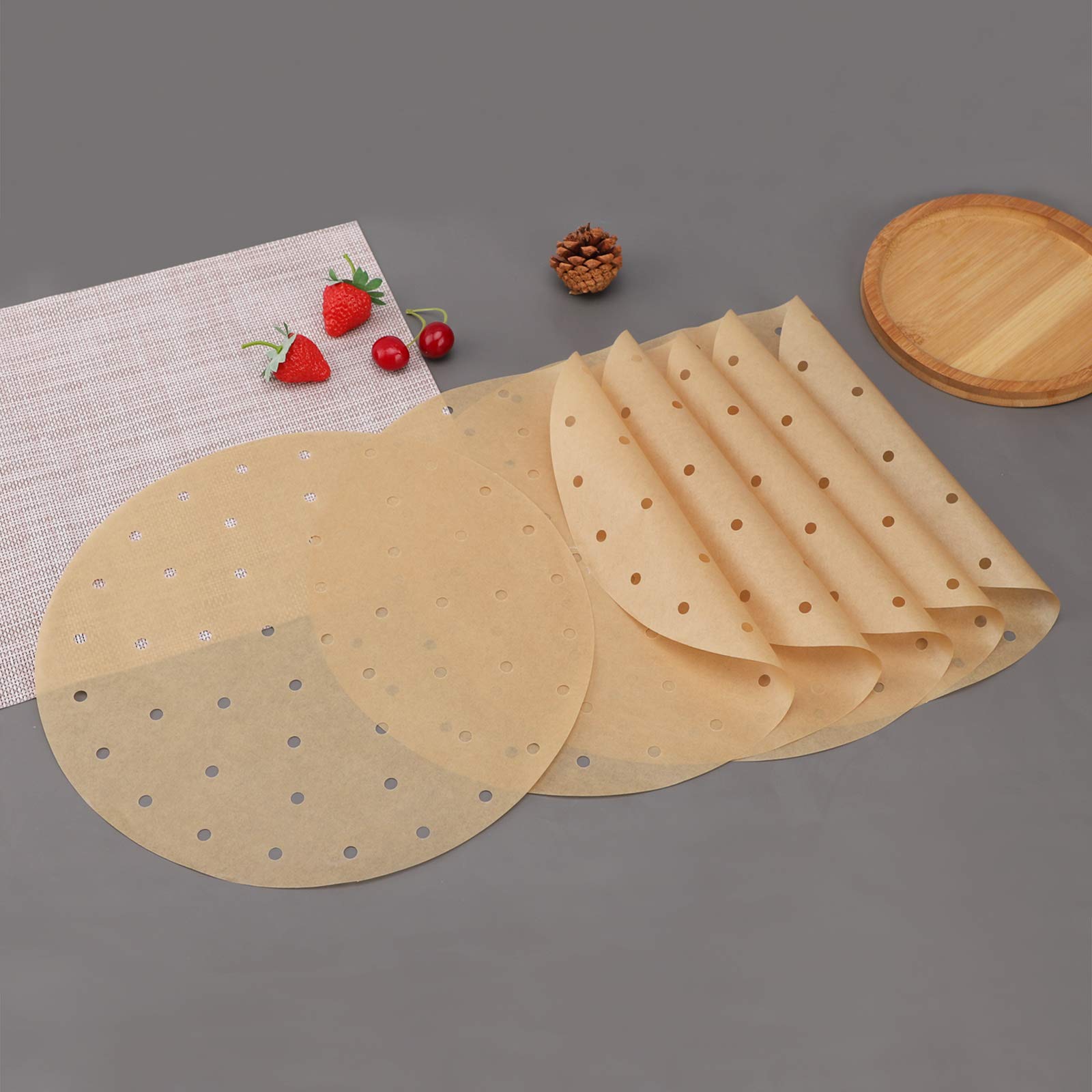 Beasea 12 Inch Air Fryer Parchment Paper Liners - 200pcs Unbleached Round Sheets for Air Fryer, Steaming Basket & Cooking - Perfect for Healthy Frying, Baking & Meal Prep