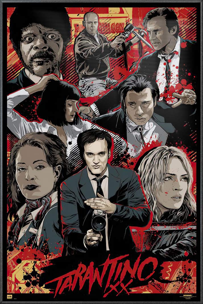 Tarantino XX Framed Movie Poster 24x36 Inches - Quentin Tarantino Film Collection Art Print for Home Theater & Office Decor