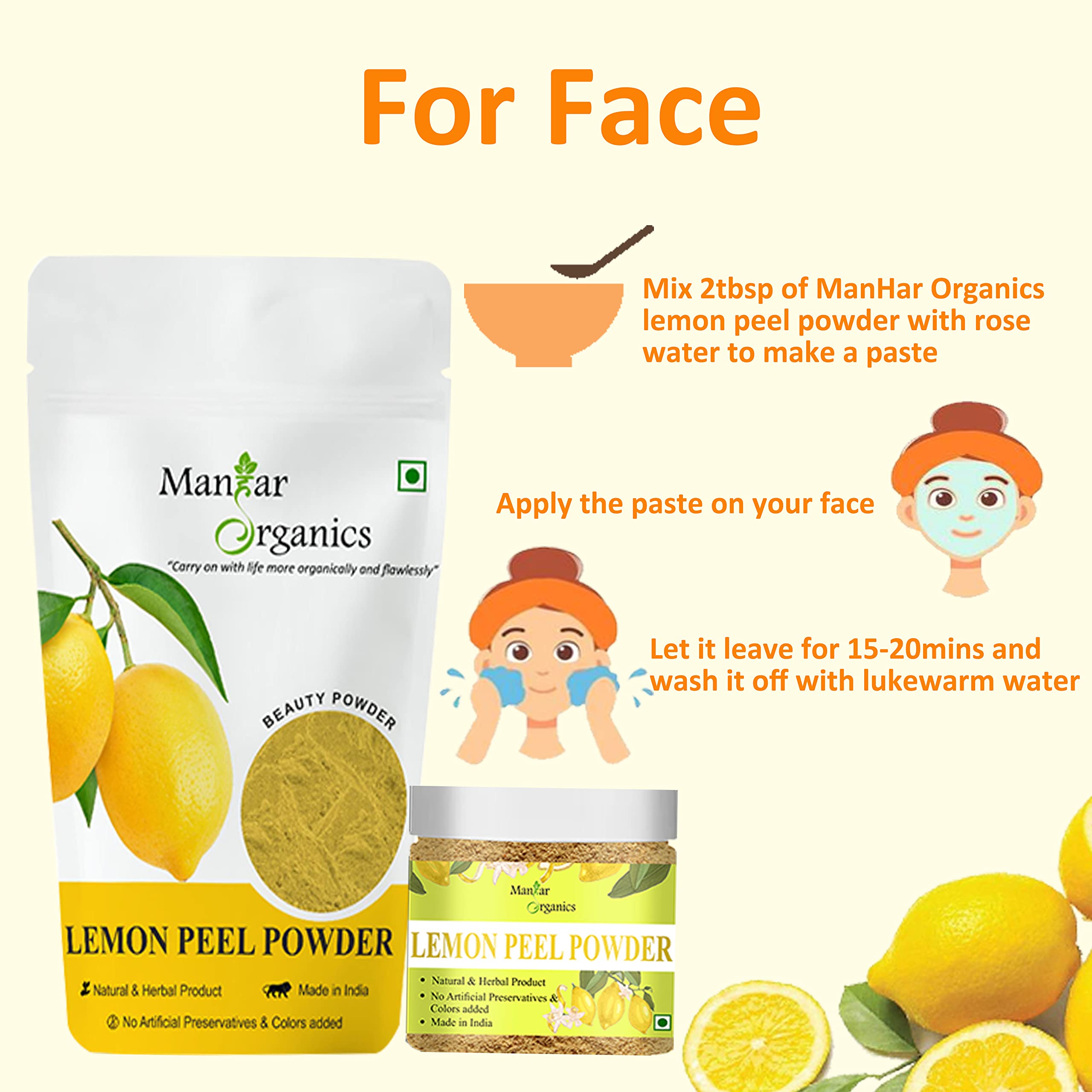 Organic Lemon Peel Powder for Face Mask & Skin Care - 500g | Pure Citrus Limon with Vitamin C | Exfoliating Scrub, Brightening Treatment | DIY Spa, Acne Care & Glowing Skin Routine