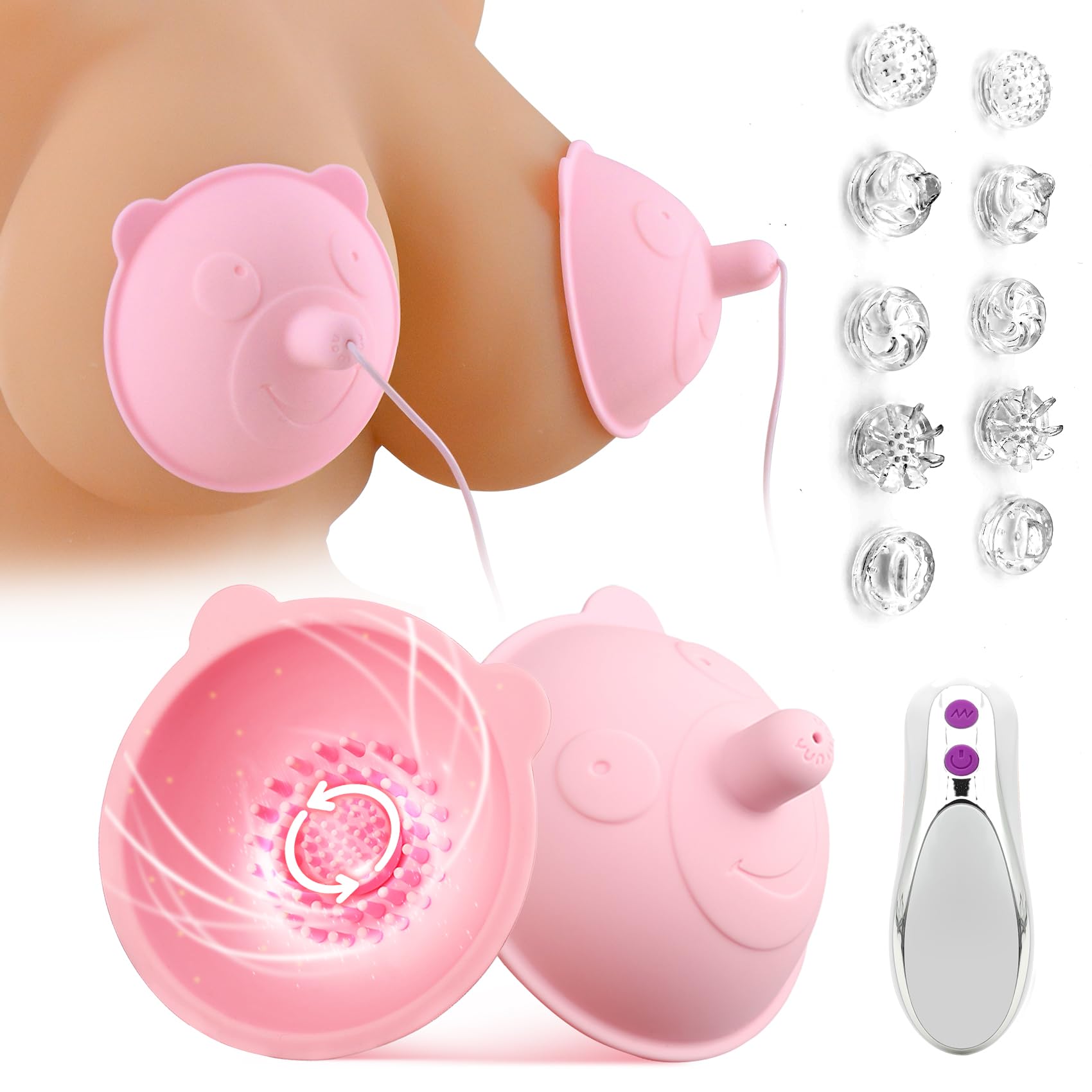 10 Brush Heads Nipple Stimulator Toy - Wearable Breast Vibrator with 10 Powerful Vibration Modes, Adult Sex Toy for Women & Couples - Perfect for Sensual Massage and Intimate Play