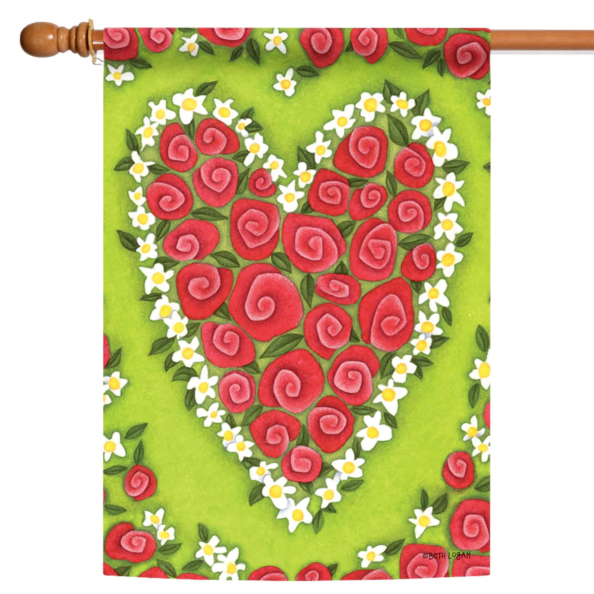 Toland Home Garden 109766 Rose Heart Valentine Flag - 28x40 Inch Double Sided Outdoor Garden Flag for Valentines Day Decor, Yard Decoration, Porch & Housewarming Gift - Perfect for Front Yard, Patio & Seasonal Holiday Displays