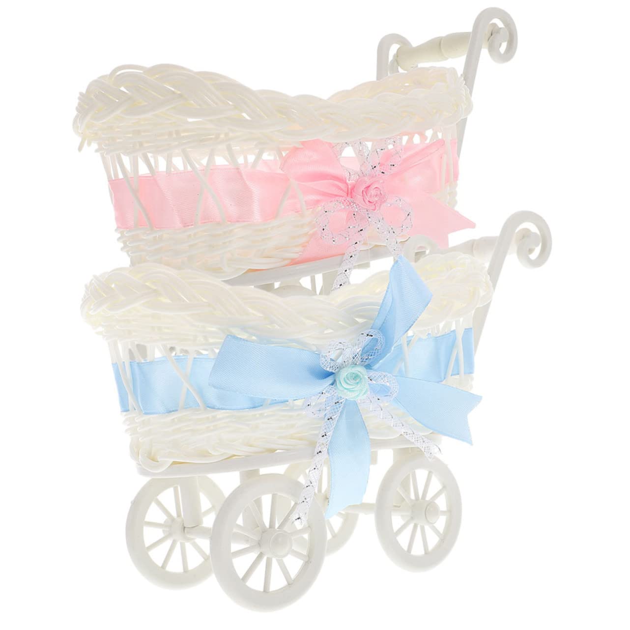 CRILSTYLEO 2-Pack Woven Mesh Storage Baskets - Trolley Shaped Baby Shower Candy Containers, Party Decorations & Favors for Home Organization, Nursery, Wedding, Birthday Celebrations