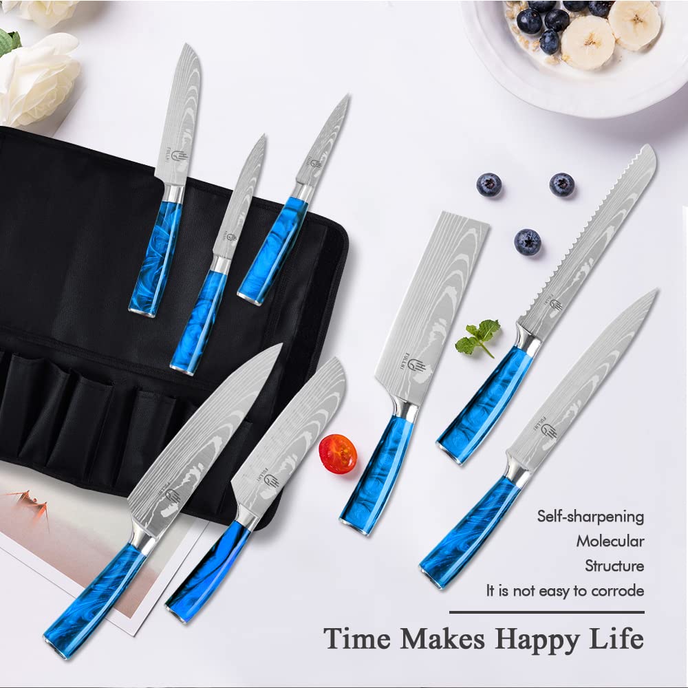 FULLHI 14-Piece Japanese Knife Set - Premium German Stainless Steel Kitchen Knives with Multiple Color Options - Perfect for Home Chefs, Cooking Enthusiasts & Professional Kitchens