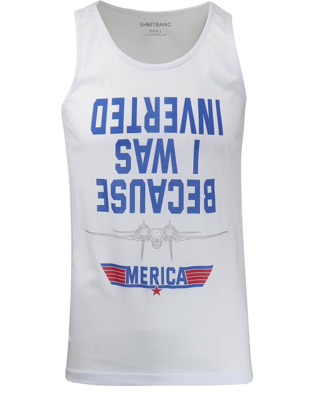 ShirtBANC Men's 'Because I Was Inverted' Airplane Army Fighter Graphic Tank Top - Casual Wear for Aviation Enthusiasts & Military Fans