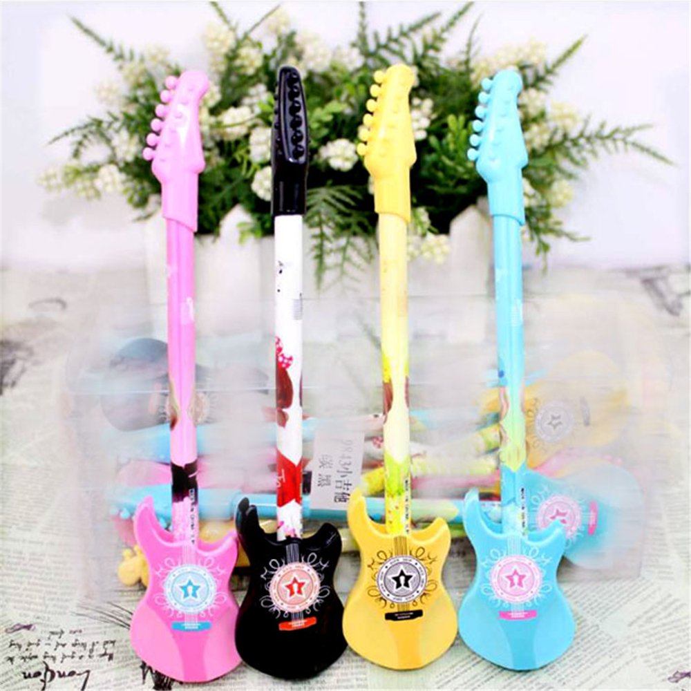 Kawaii Cute Guitar-Shaped Gel Ink Pens - 12 Pack Colorful Music Note Stationery for Students, School Supplies, Office & Journaling - Perfect for Note Taking, Gift Giving & Creative Writing