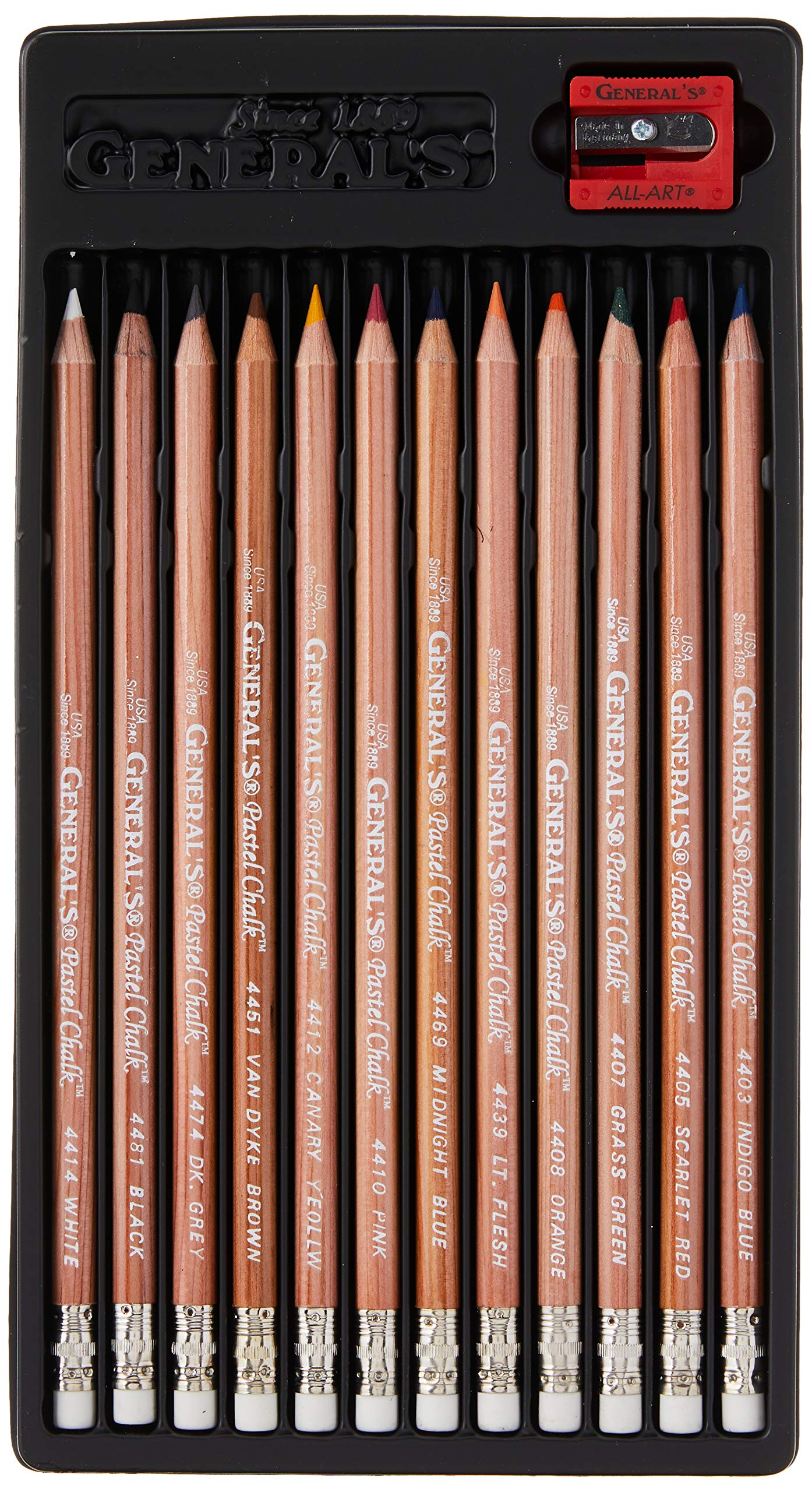 General's Pastel Chalk Pencils Set - 12 Vibrant Colors for Artists & Sketching - 7 x 1/4 x 1/4 in - Perfect for Drawing, Blending & Shading Techniques