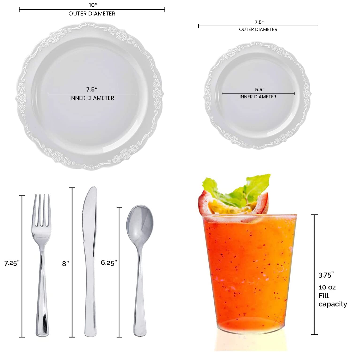 Elegant Disposable Plastic Plates for Party, Wedding & Events - Clear Plastic Dinnerware Set for 60 Guests - Perfect for Birthday, BBQ, Picnic & Catering
