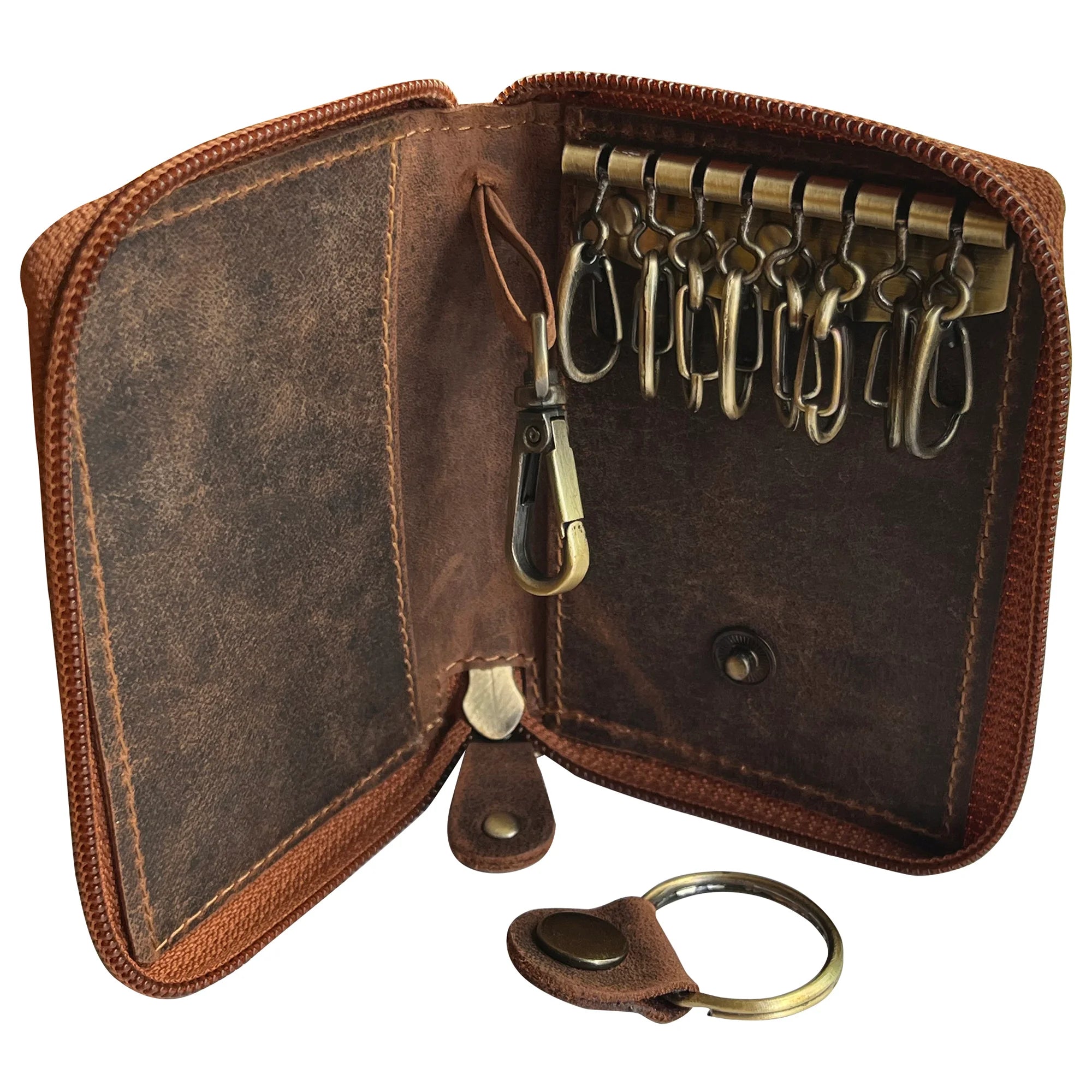 Genuine Leather Key Holder Case - Zippered Key Organizer Wallet with Belt Hook - Perfect for Key Storage & Organization at Home, Office or Travel