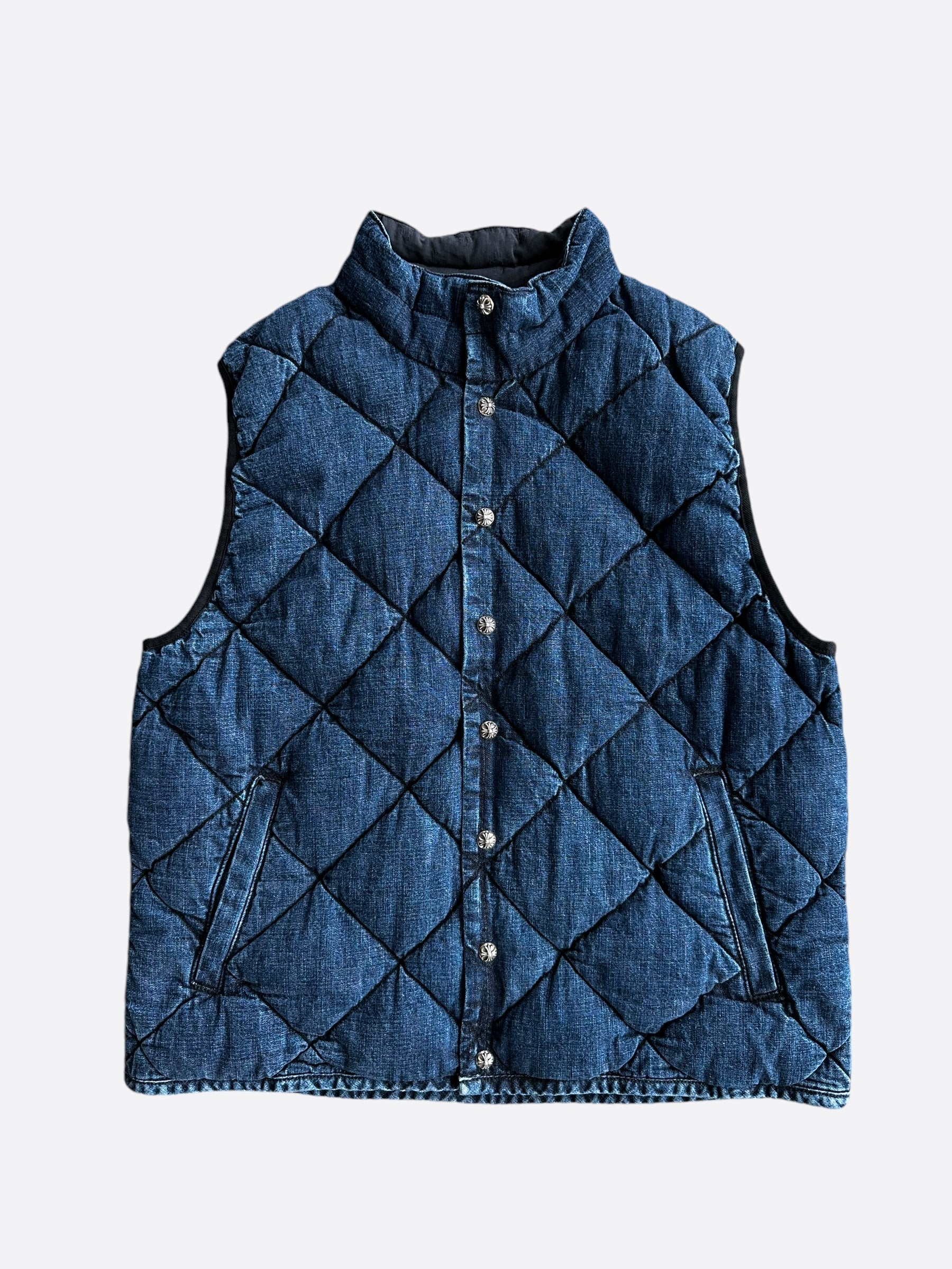 Chrome Hearts Blue Quilted Denim Vest for Men & Women | Stylish Fashion Jacket for Casual Outfits, Streetwear & Layering