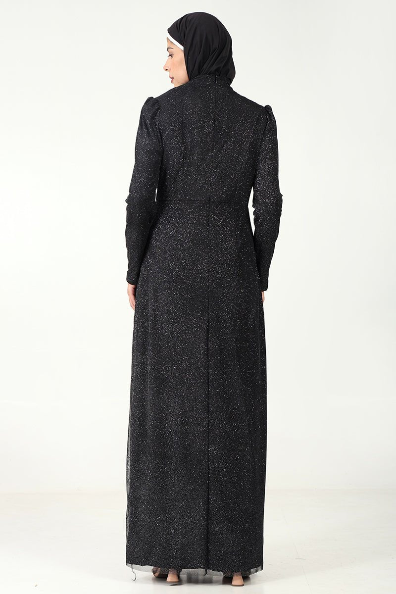 Elegant Korean Net & Knitted Lycra Abaya Dress with Pleated Drapes - Modest Muslim Women's Prayer Dress for Home, Mosque & Special Occasions