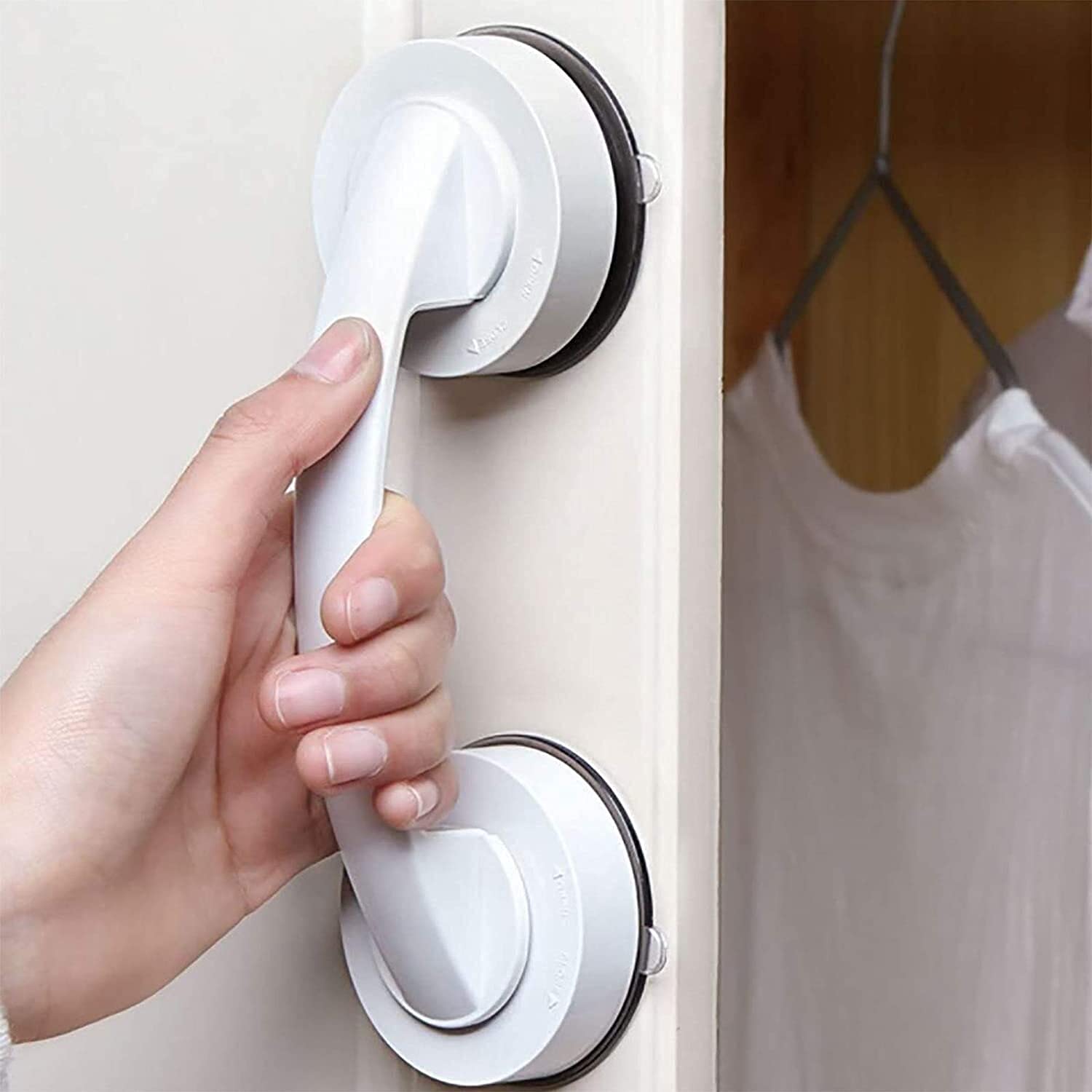 Non-Slip Suction Cup Shower Grab Bar for Elderly - Dual Locking Safety Handle, Anti-Slip Bathroom Safety Rail for Seniors & Disabled (White) - Perfect for Shower, Bathtub & Wet Areas