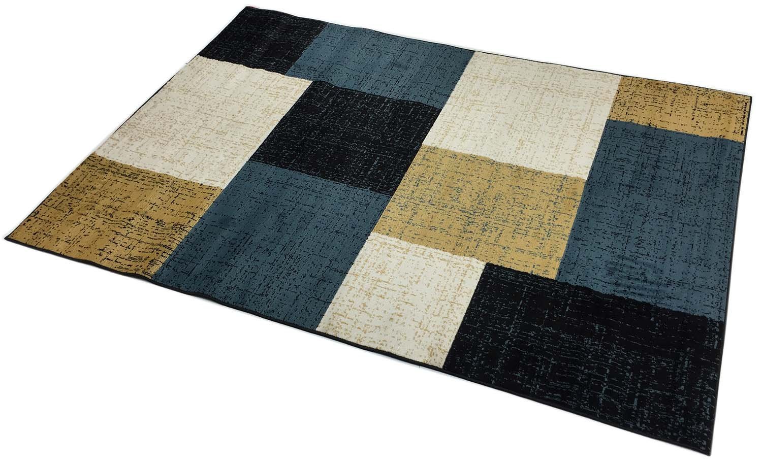 Modern Geometric Area Rug - Blue Squares Design 5x7 ft - Perfect for Living Room, Bedroom & Office Decor
