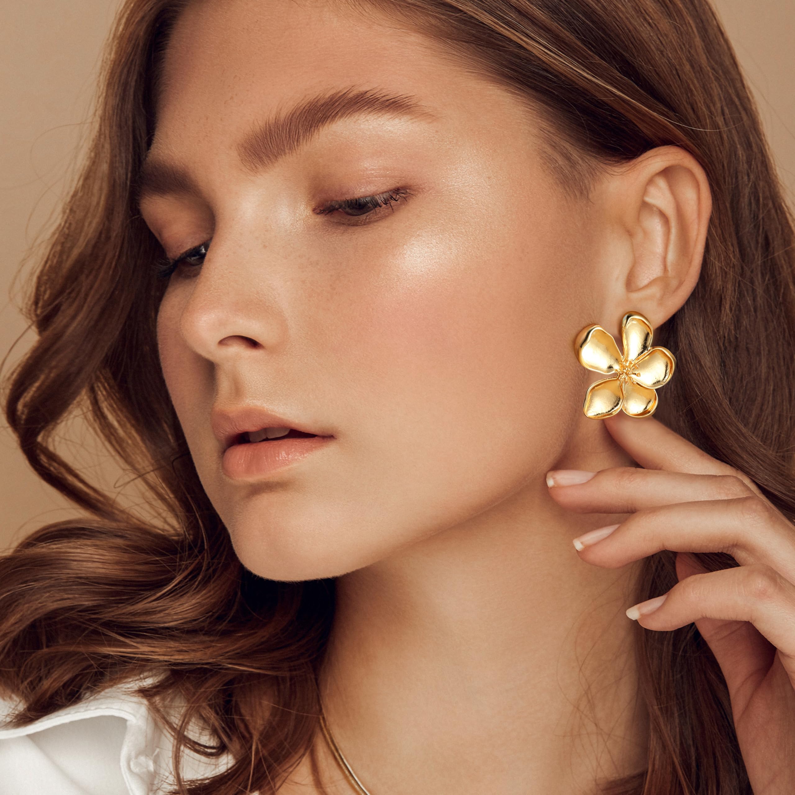 14K Gold Plated Clip-On Earrings for Women - Trendy Non-Piercing Floral Dangle Earrings | Lightweight Fake Earrings Set for Non-Pierced Ears | Perfect for Weddings, Parties & Everyday Wear