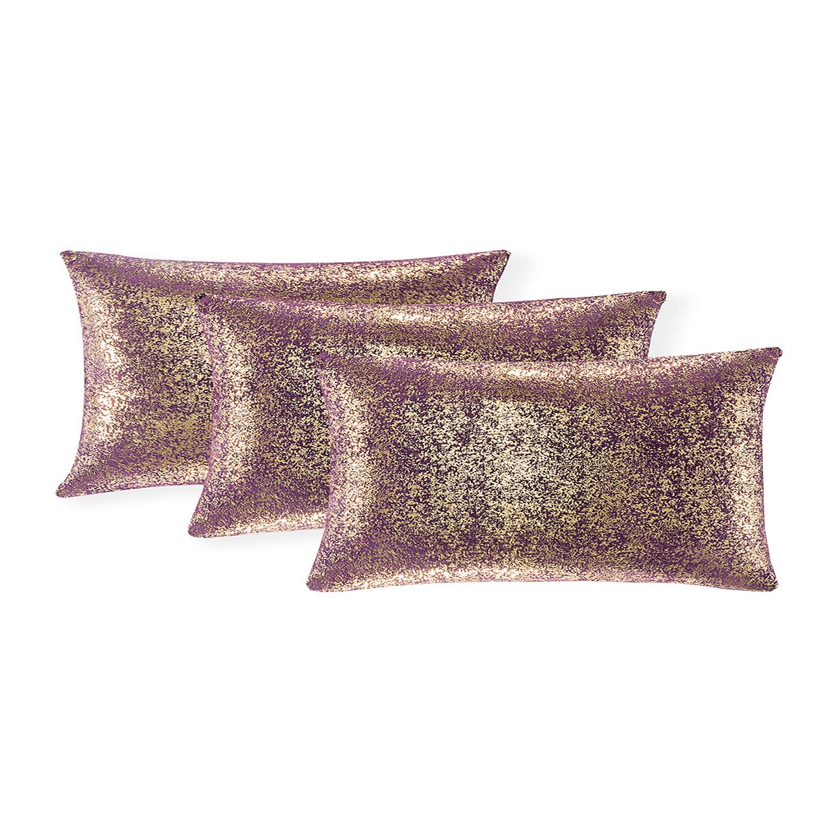 Xinrjojo Set of 3 Decorative Square Throw Pillow Covers - 12x20 Inch Sofa Couch Chair Cushion Cases with Invisible Zipper (Bronzing-Lavender Purple) - Perfect for Home, Bedroom, Living Room & Car Decor