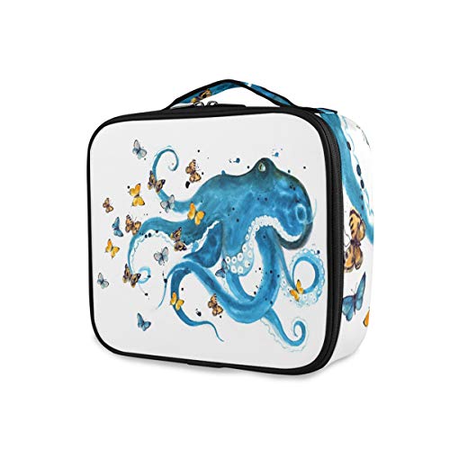 ALAZA Blue Octopus Makeup Organizer Travel Bag - Waterproof Cosmetic Storage Case for Toiletry, Makeup Brushes & Accessories - Perfect for Travel, Gym, Beach & Daily Use