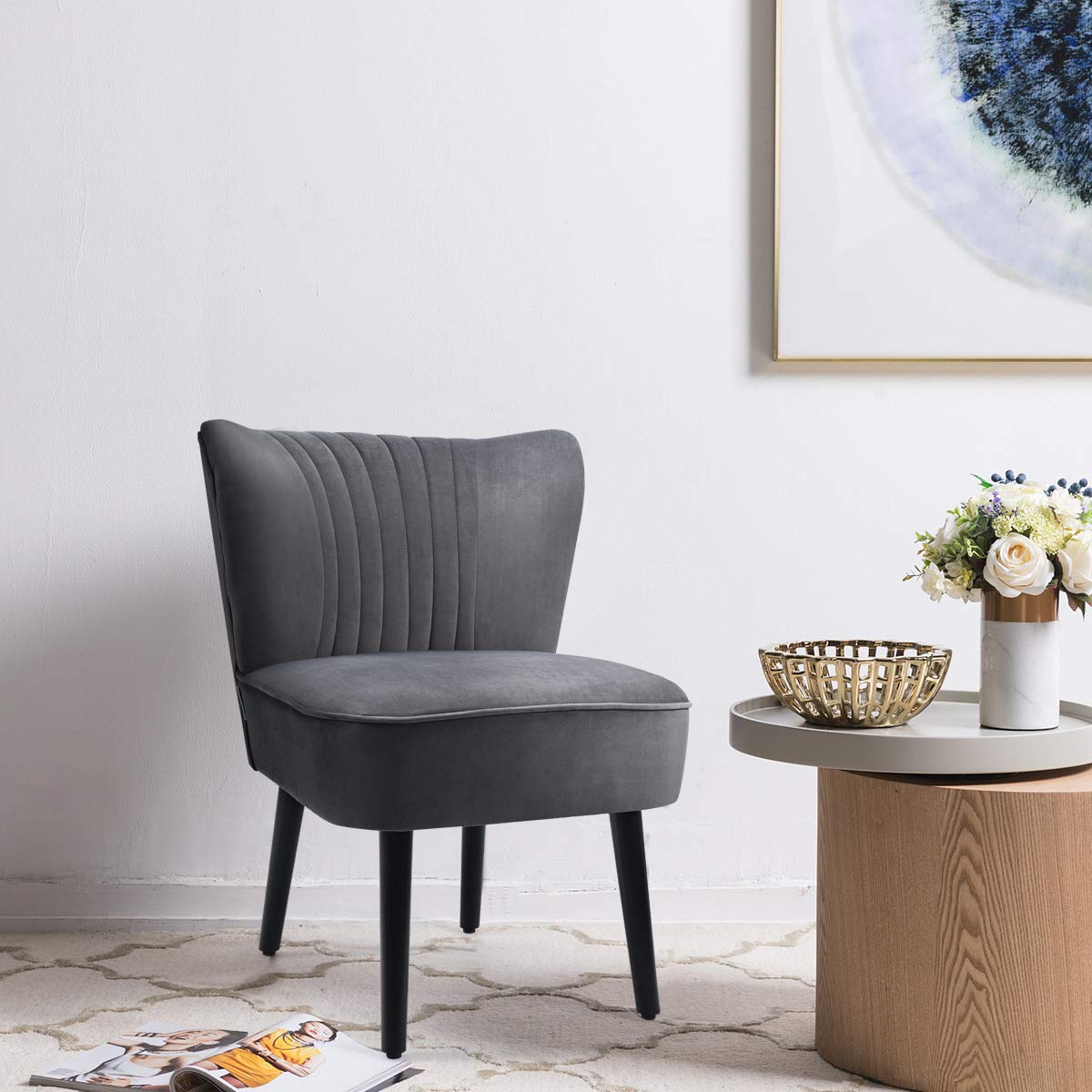 Giantex Velvet Accent Chair Set of 2 - Modern Mid-Century Upholstered Living Room Chairs with Curved Backrest & Padded Seat - Comfy Armless Wingback Slipper Chairs for Bedroom, Lounge & Office Decor