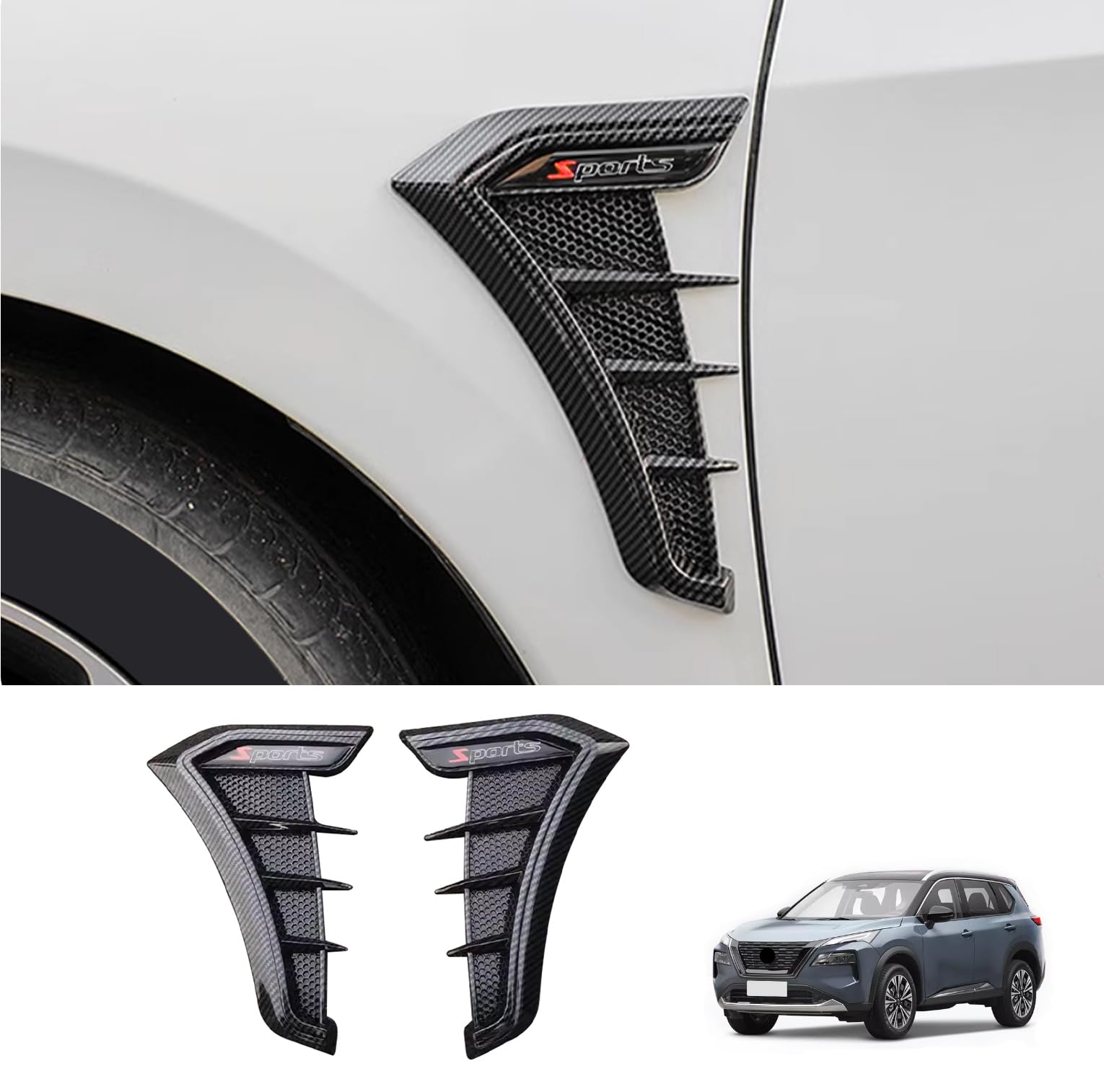 Carbon Fiber Style ABS Side Door Air Flow Fender Vent Outlet Cover Trim - Compatible with Nissan Rogue 2021-2023 (2PCS) | Durable Car Exterior Accessories for Enhanced Style & Aerodynamics