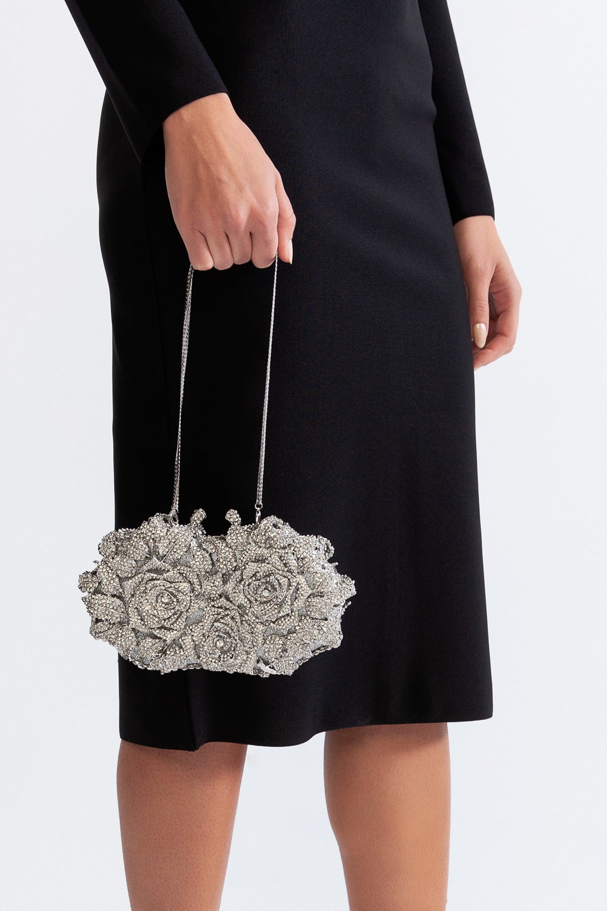 Elegant Silver Crystal Embellished Clutch Bag for Women - Perfect for Evening Parties, Weddings & Special Occasions