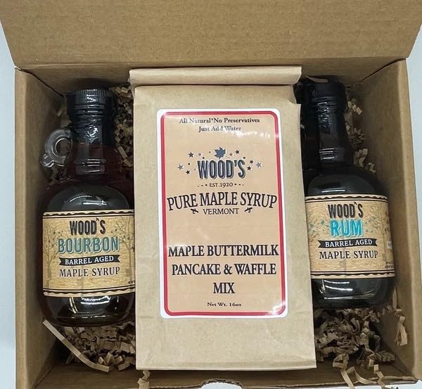 Premium Bourbon & Rum Barrel Aged Maple Syrup Gift Set with Artisan Pancake Mix - Organic Breakfast Syrup for Pancakes, Waffles & French Toast - Perfect Gourmet Food Gift for Holidays & Special Occasions