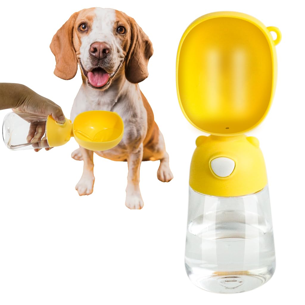 Qpets® Leak-Proof Dog Water Bottle - 380ml Portable Pet Water Dispenser for Travel & Walking, Large Capacity Dog Drinking Feeder (Yellow) - Perfect for Outdoor Adventures, Hiking, and Daily Walks with Your Pet