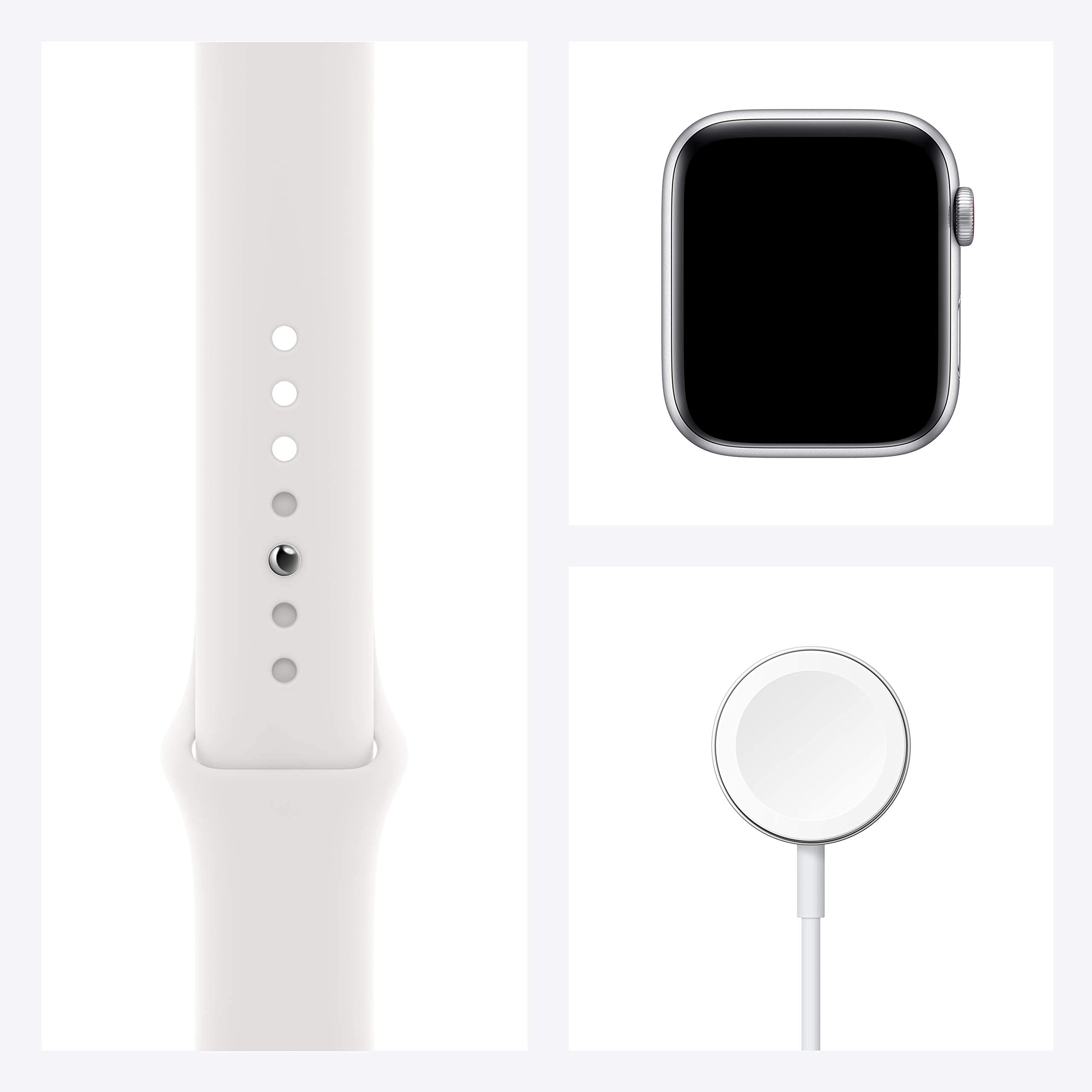 Apple Watch SE (GPS + Cellular, 44mm) - Silver Aluminum Case with White Sport Band (Renewed) | Smartwatch for Fitness Tracking, Notifications & Calls | Perfect for Running, Swimming & Daily Use
