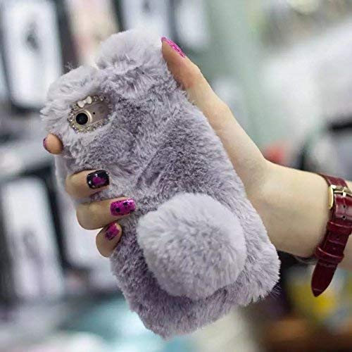 Premium Bling Diamond Soft Fluffy Rabbit Fur Case for iPhone 11 Pro Max (6.5 inch) - Winter Warm Plush Protective Cover with Crystal Bowknot | Stylish & Cozy Phone Case for Women, Girls | Perfect for Winter Fashion, Gift Giving & Everyday Protection (Light Grey)