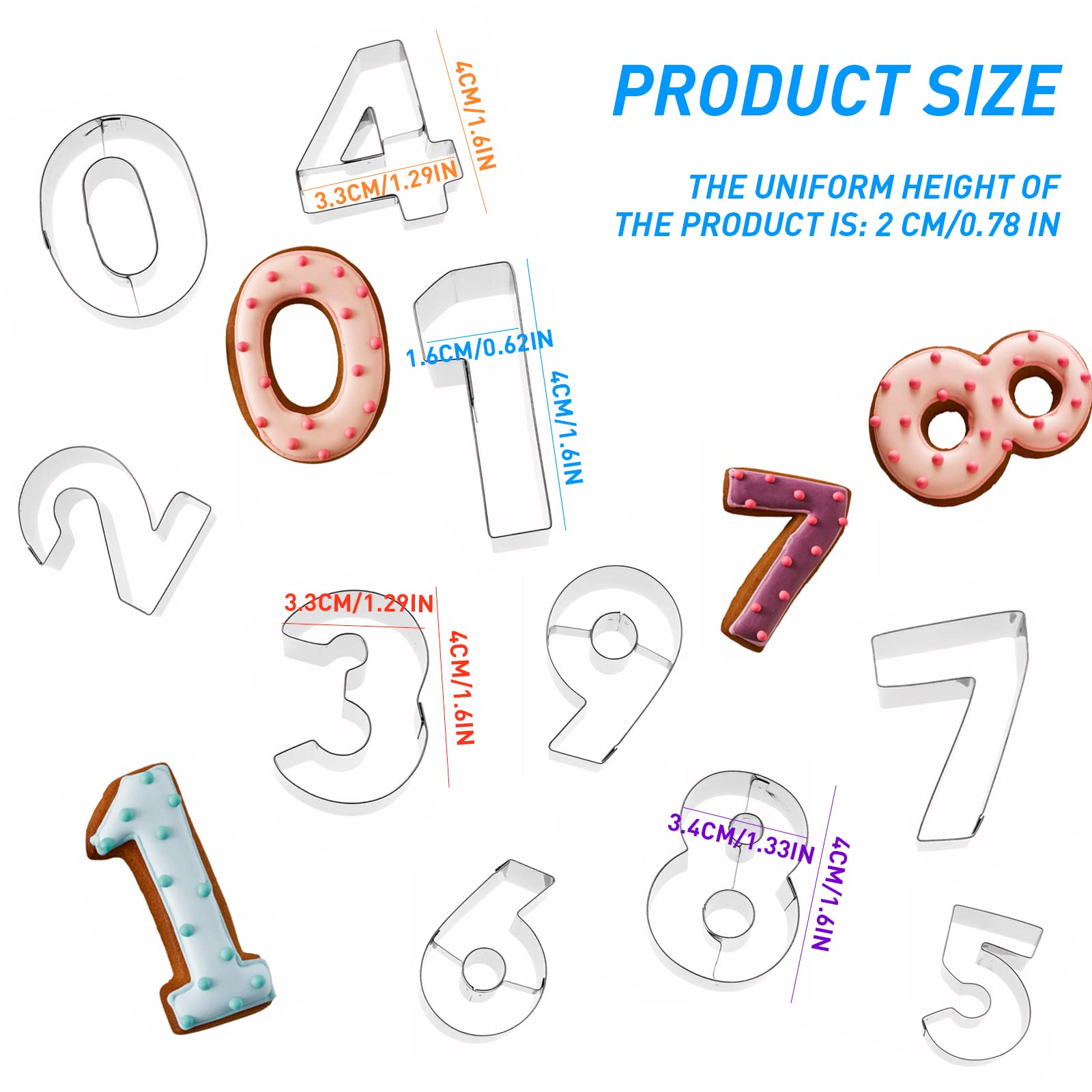9-Piece Mini Number Cookie Cutters Set - 1.7'' Stainless Steel Baking Tools for Cake Decorating, Fondant, Biscuits, Fruit & Dough | Perfect for Birthday Cakes, Wedding Cookies & Holiday Baking