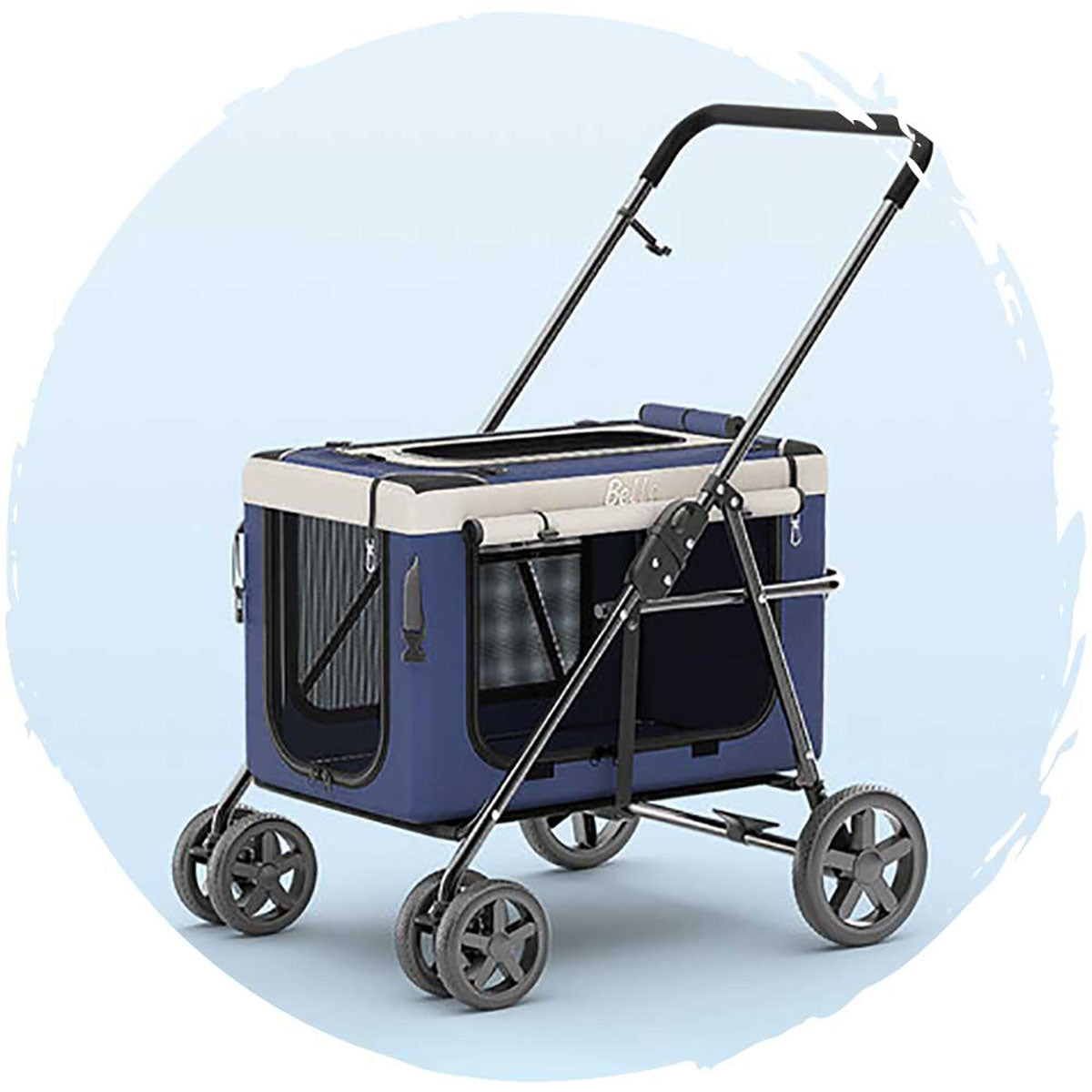 BELLO Detachable Basket 4-Wheel Swivel Foldable Medium Low-Height Pet Stroller for Cats & Dogs (20kg Weight Capacity) - Perfect for Vet Visits, Shopping & Outdoor Adventures